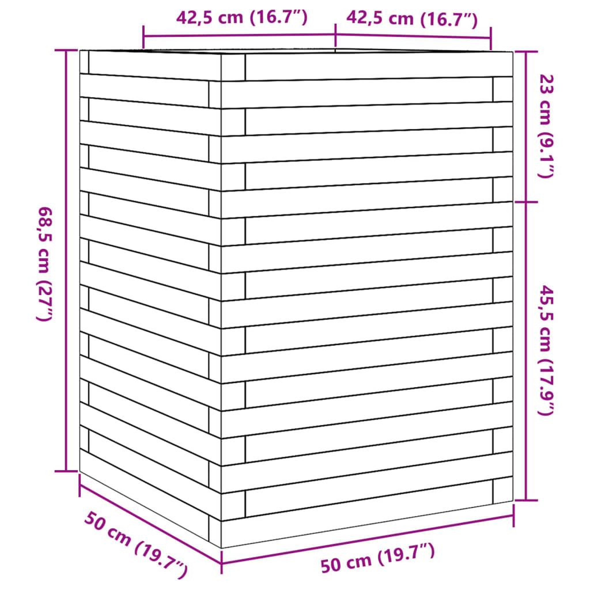 Voir la diapositive 6 : VIDAXL Jardiniere 50x50x68,5 cm bois de pin massif