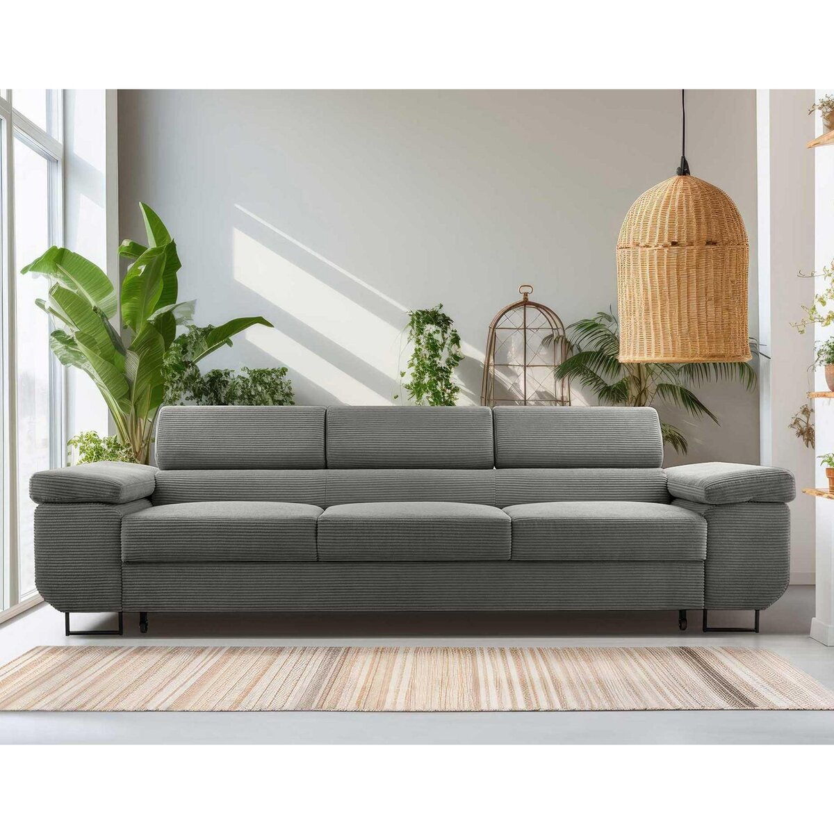 BEST MOBILIER Pablo - canapé 3 places - convertible avec têtières réglables - en velours côtelé