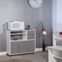 Voir la diapositive 2 : Desserte micro-ondes 3 portes 2 tiroir 1 tablette coulissante PRACTICA