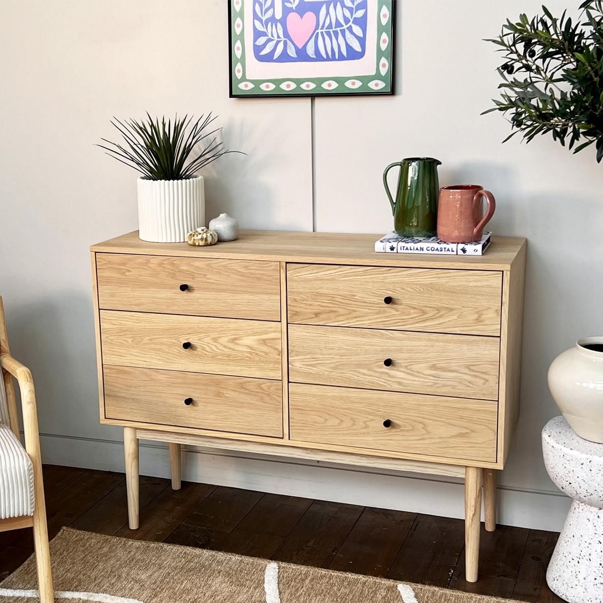 HOMIFAB Commode 6 tiroirs en bois 120 cm - Lisa