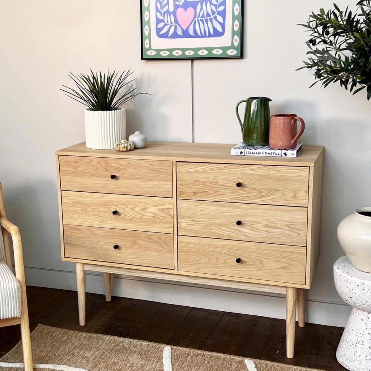 HOMIFAB Commode 6 tiroirs en bois 120 cm - Lisa