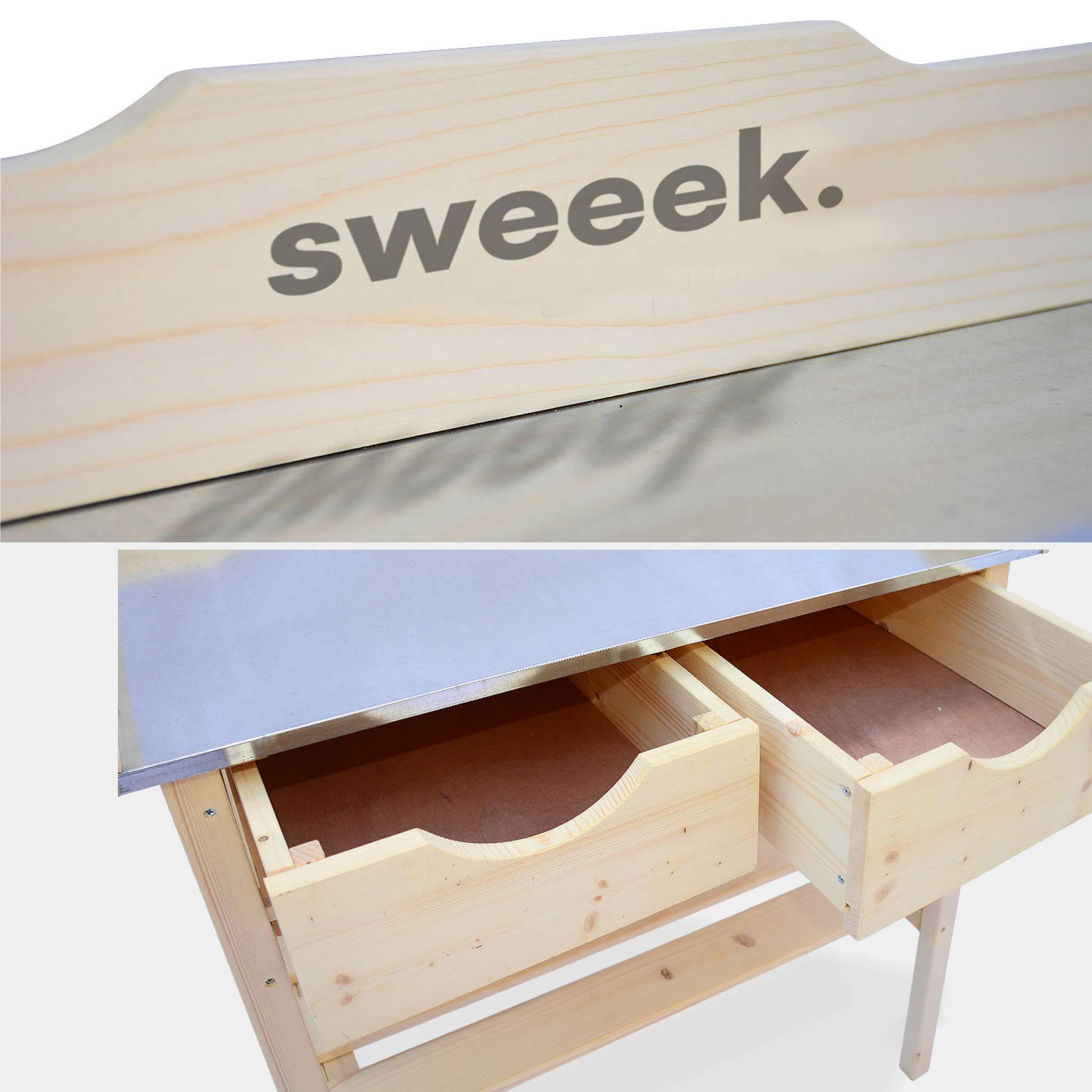 Voir la diapositive 4 : SWEEEK Table de rempotage PETUNIA avec 2 tiroirs. établi extérieur en bois. table pour semis