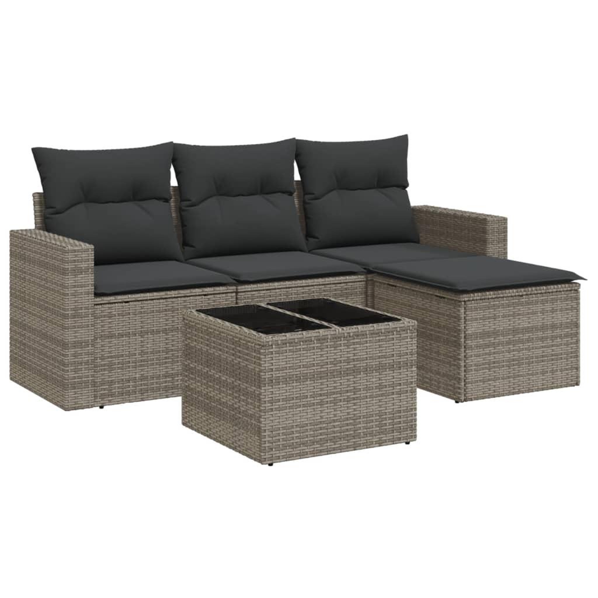 Voir la diapositive 2 : VIDAXL Salon de jardin 5 pcs avec coussins gris resine tressee
