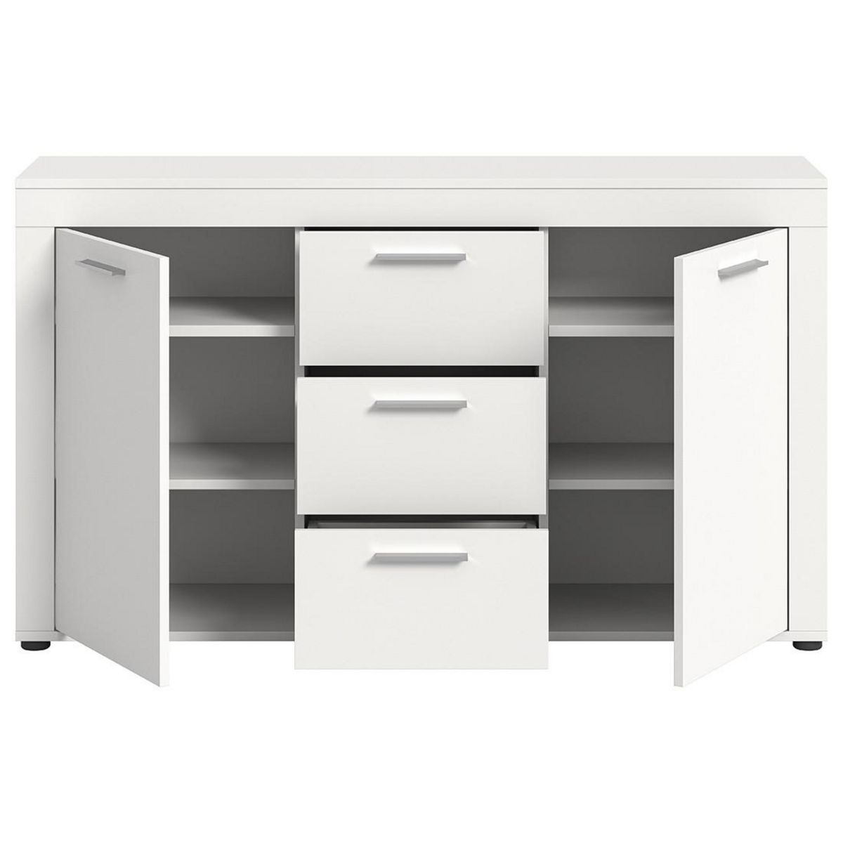 BEST MOBILIER Stafford - buffet bas - blanc - 3 tiroirs et 2 portes - 125 cm