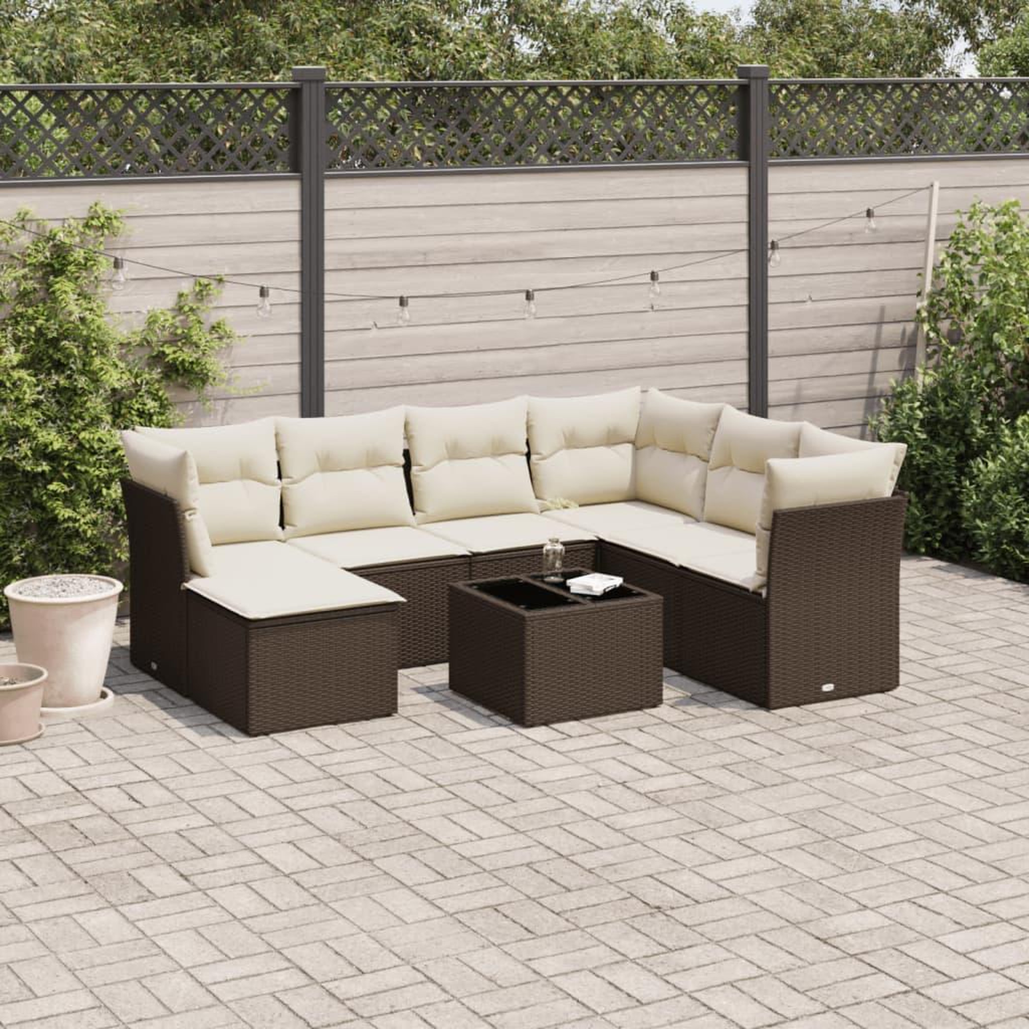 VIDAXL Salon de jardin 8 pcs avec coussins marron resine tressee