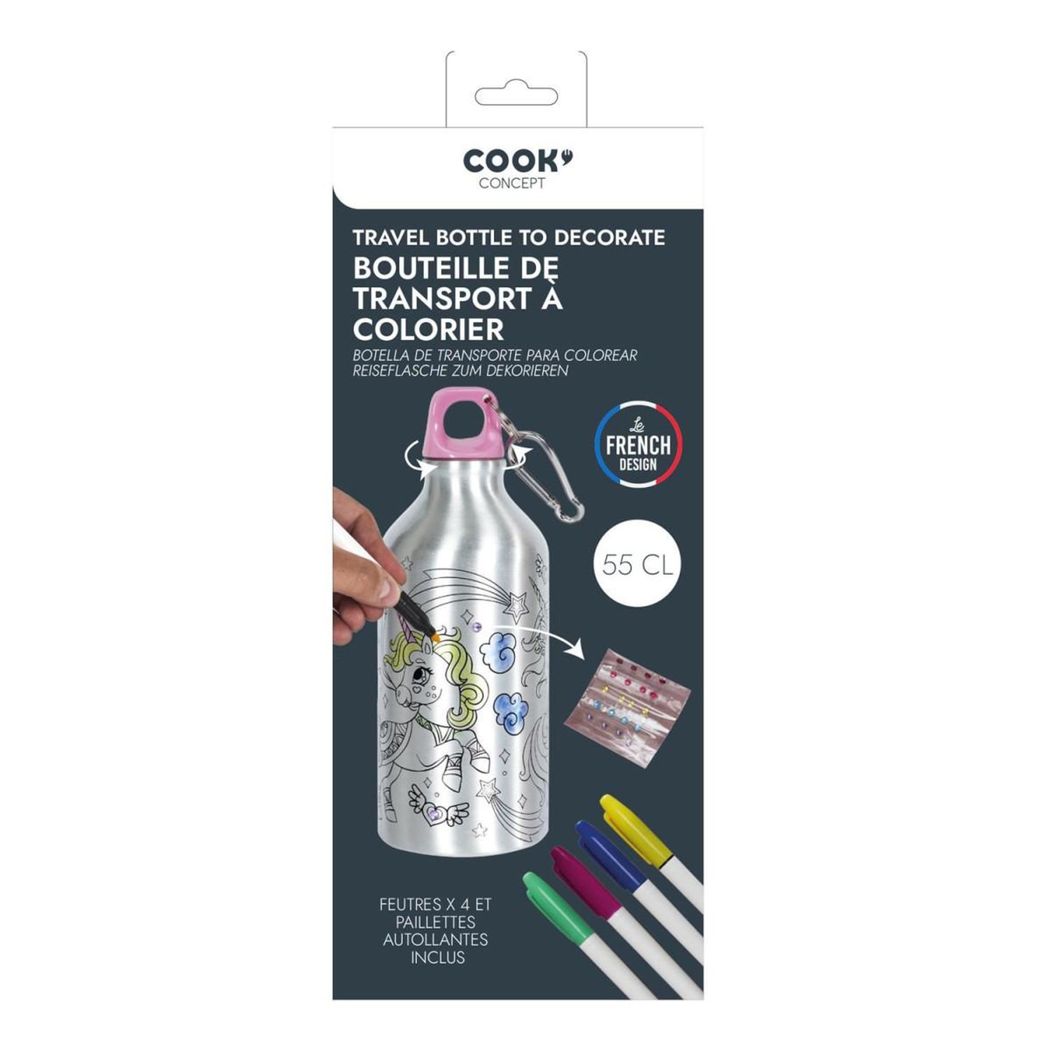 Voir la diapositive 6 : COOK CONCEPT Bouteille de transport à colorier  licorne  55cl argent