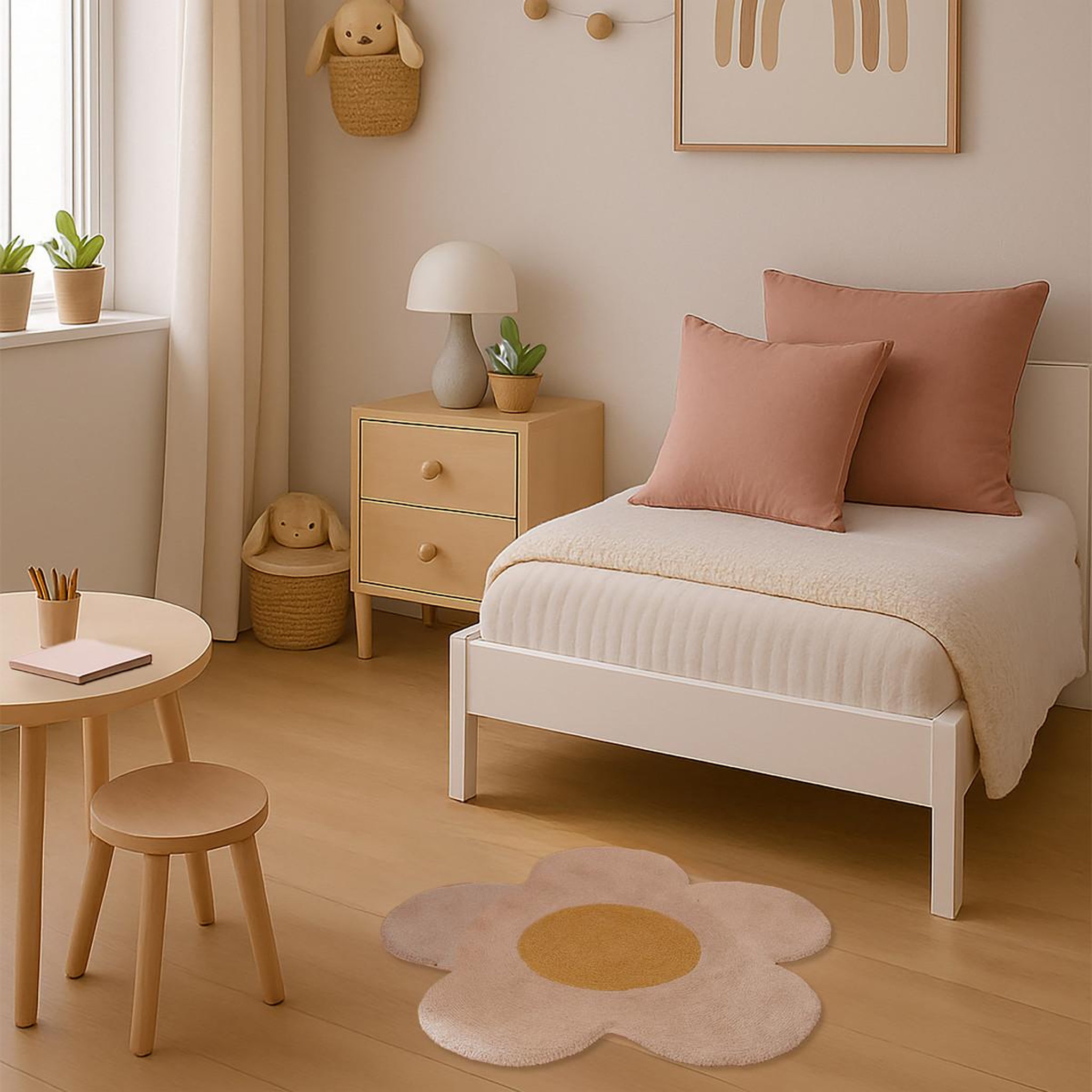Voir la diapositive 4 : FUTURE HOME Tapis marguerite enfant en coton tufté 80x80cm