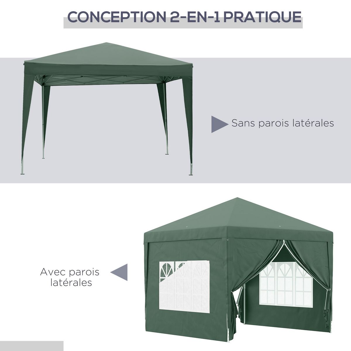 OUTSUNNY Tonnelle barnum pop-up pliant dim. 3L x 3l x 2,58H m 2 fenêtres sac transport acier Oxford vert