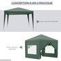 Voir la diapositive 6 : OUTSUNNY Tonnelle barnum pop-up pliant dim. 3L x 3l x 2,58H m 2 fenêtres sac transport acier Oxford vert