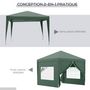 Voir la diapositive 6 : OUTSUNNY Tonnelle barnum pop-up pliant dim. 3L x 3l x 2,58H m 2 fenêtres sac transport acier Oxford vert