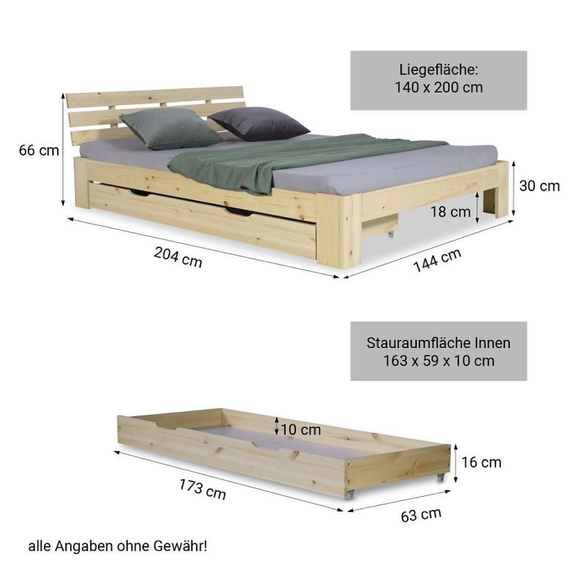 HomeStyle4U Lit double 140x200 cm avec tiroir de lit