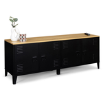 ID MARKET Buffet bas 140 cm ESTER 4 portes métal noir et plateau bois design industriel
