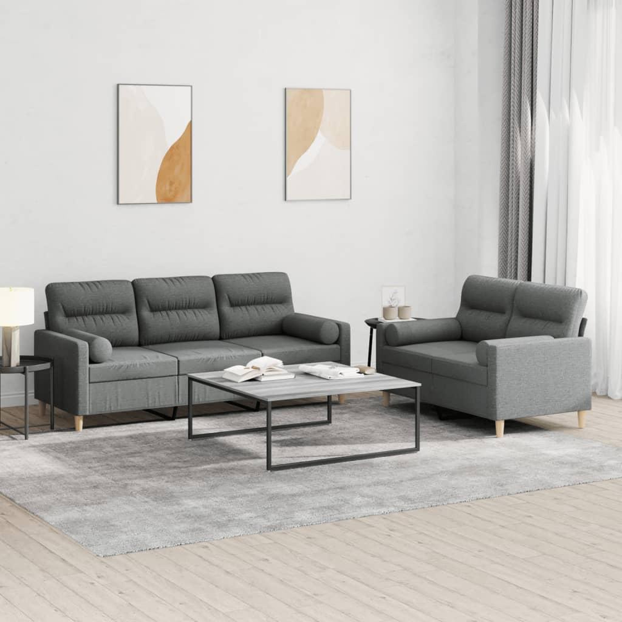 VIDAXL Ensemble de canapes 2 pcs coussins gris fonce tissu