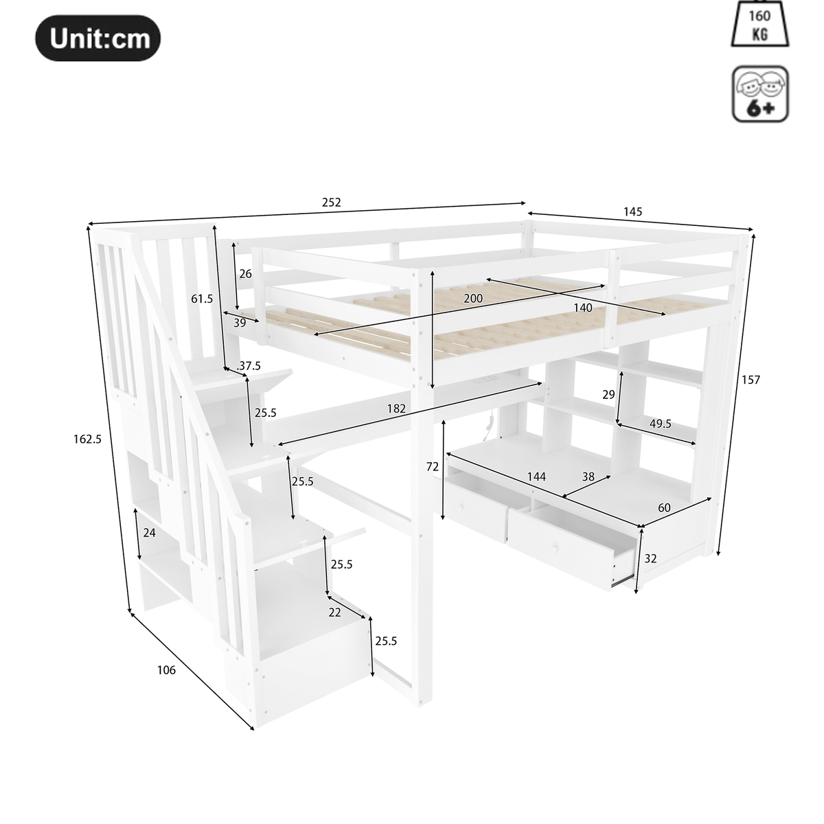 MERAX Lit mezzanine enfant