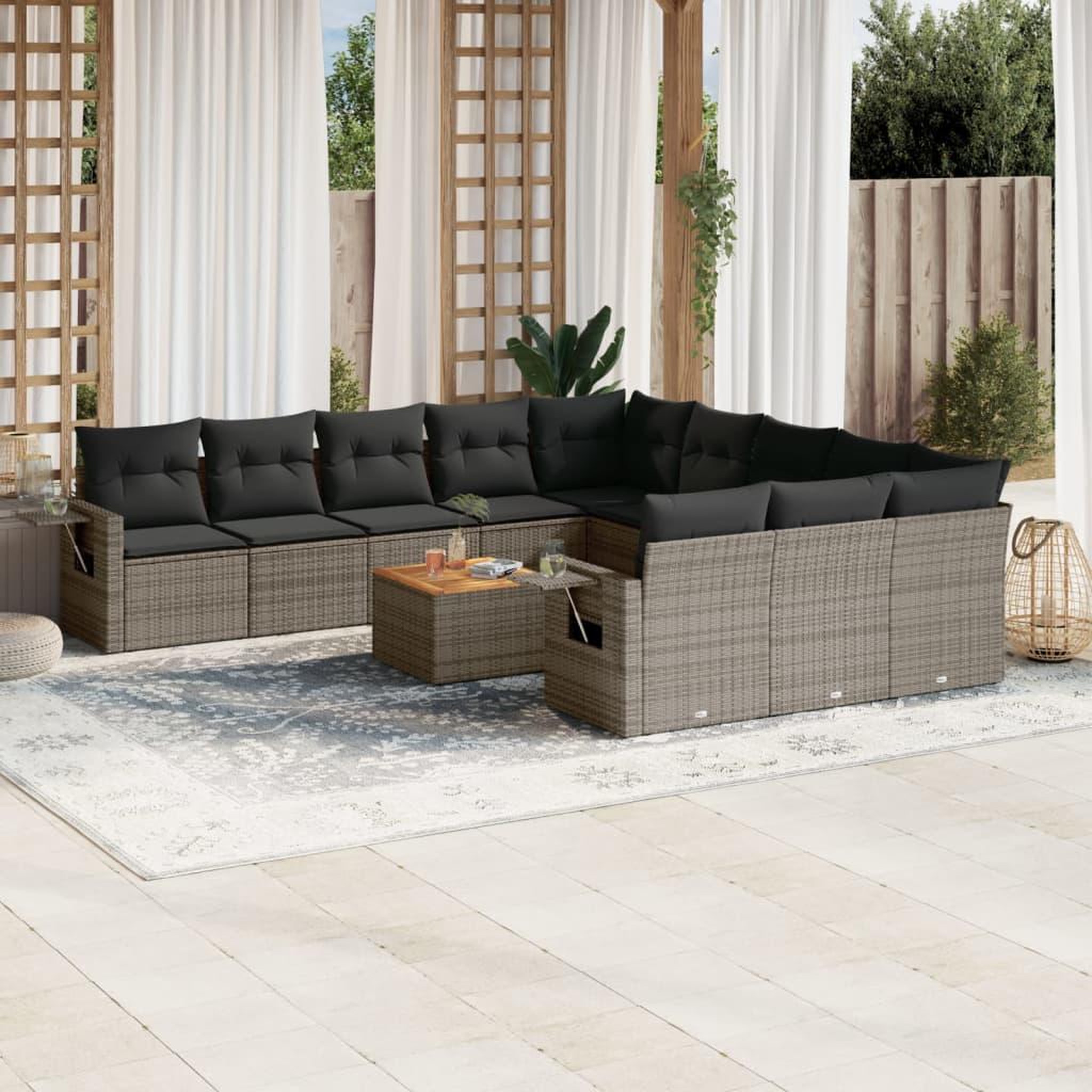 VIDAXL Salon de jardin avec coussins 12 pcs gris resine tressee