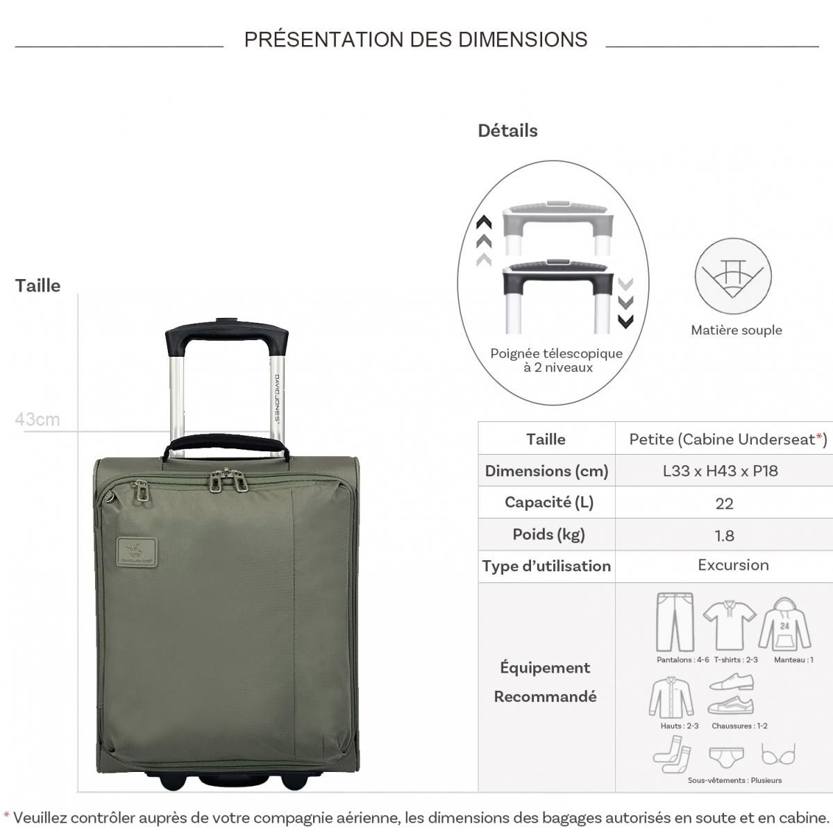 David Jones Valise cabine XS underseat souple 43cm