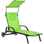 Voir la diapositive 1 : OUTSUNNY Bain de soleil transat inclinable pare-soleil réglable roulettes acier textilène vert