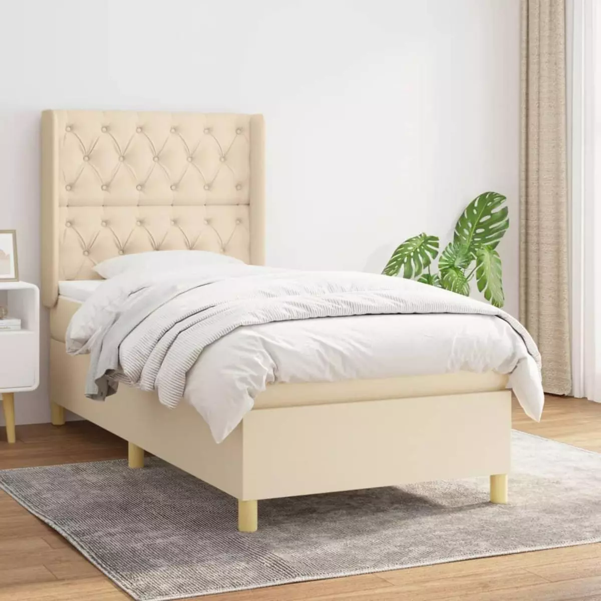 VIDAXL Sommier a lattes de lit avec matelas Creme 80x200 cm Tissu