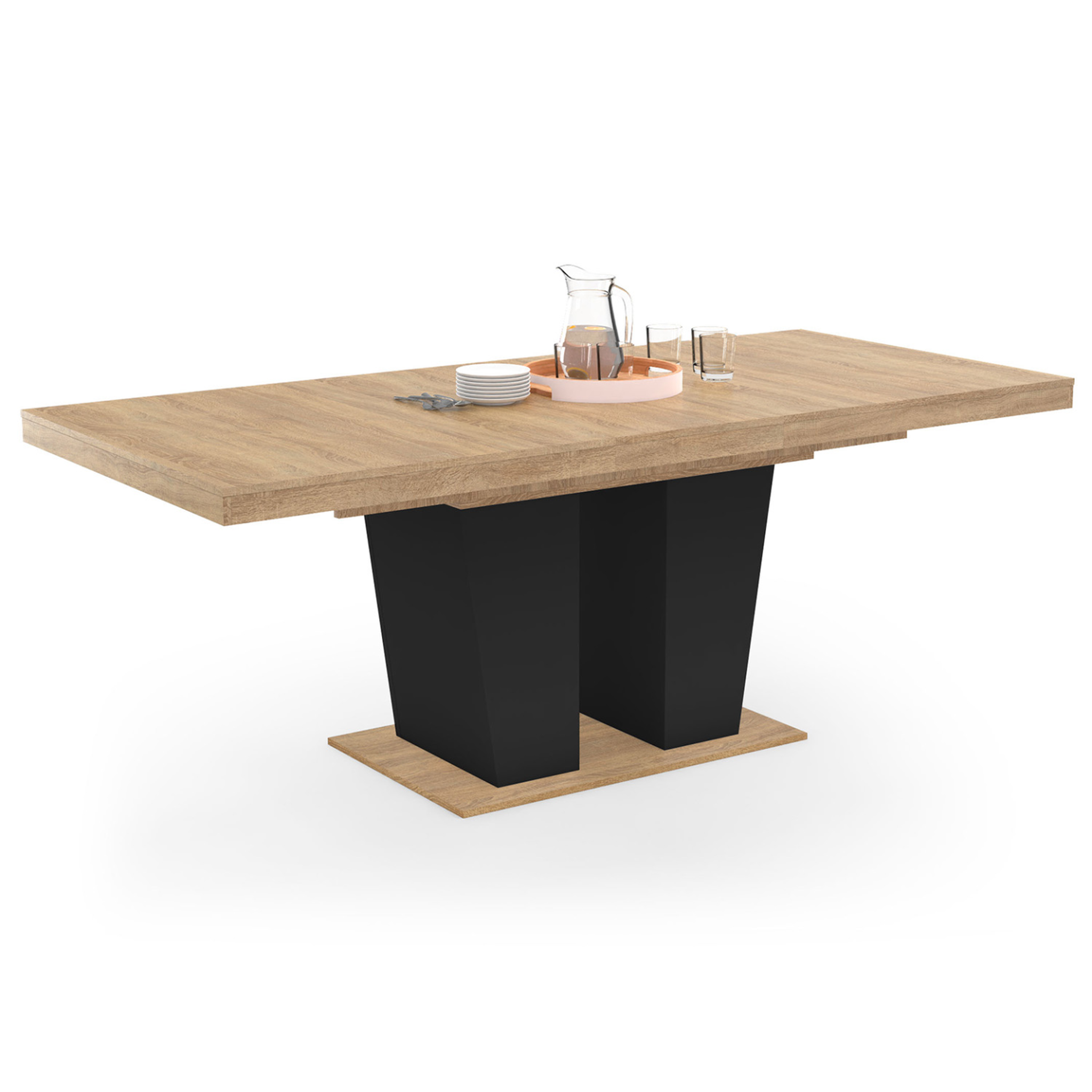 ID MARKET Table à manger extensible rectangle eliad 6-10 personnes bois et noir 160-200 cm