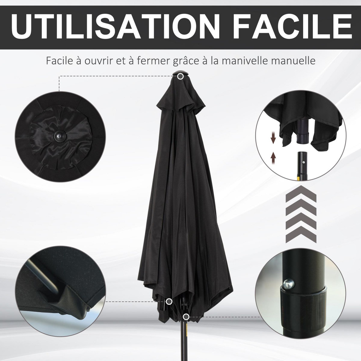 OUTSUNNY Parasol inclinable de jardin balcon terrasse manivelle toile polyester imperméabilisée haute densité 180 g/m² Ø2,7 x 2,35H m alu noir