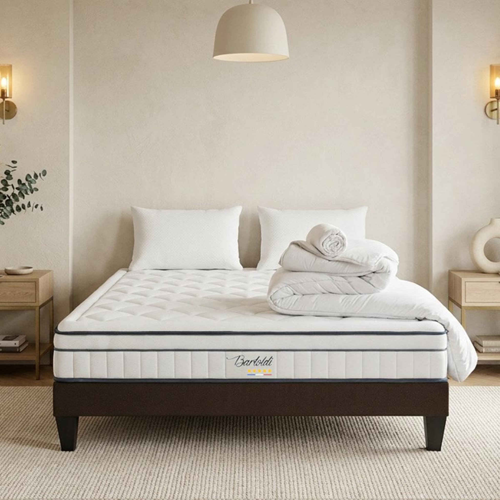 Voir la diapositive 2 : BELLECOUR Bellecour literie | pack prêt à dormir bartoldi | matelas ressorts ensachés + sommier + accessoires