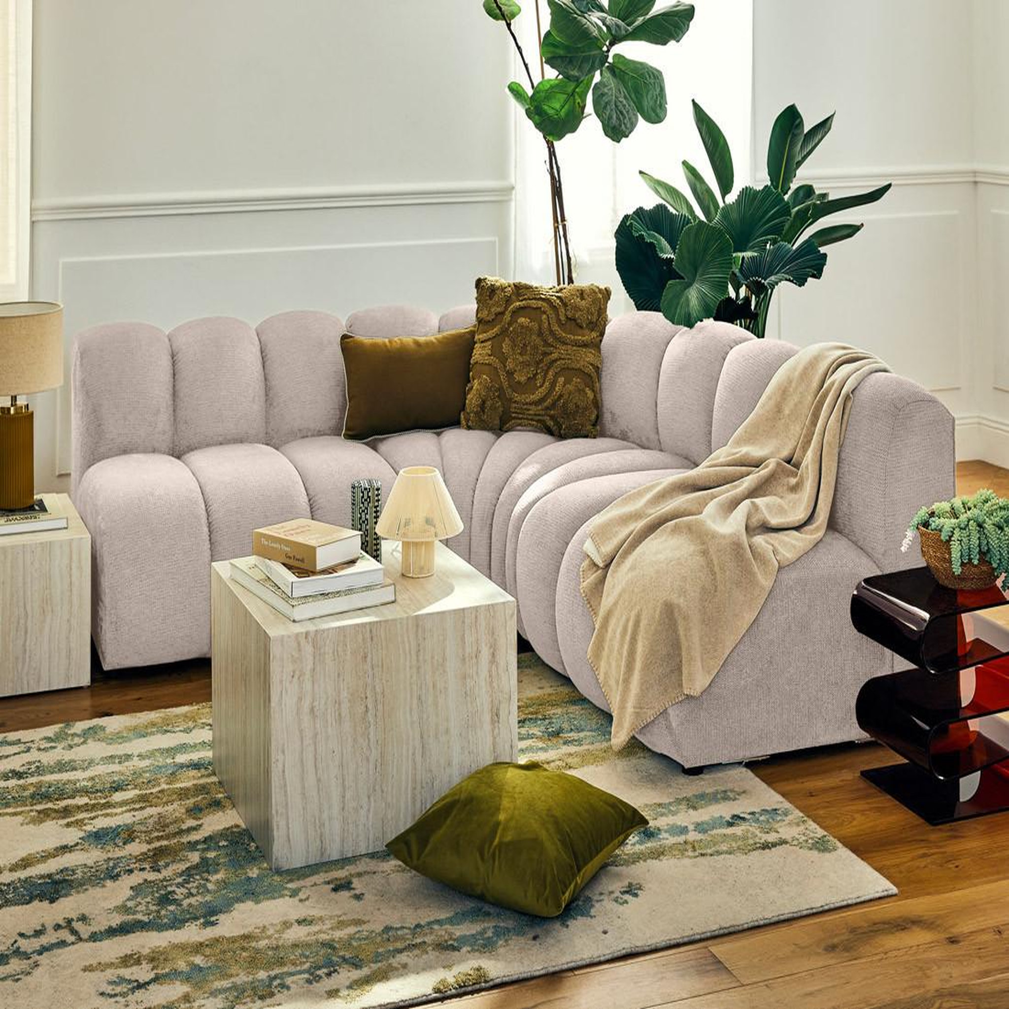 Voir la diapositive 2 : BEST MOBILIER Debbie - canapé modulable d'angle réversible 4 places en tissu texturé