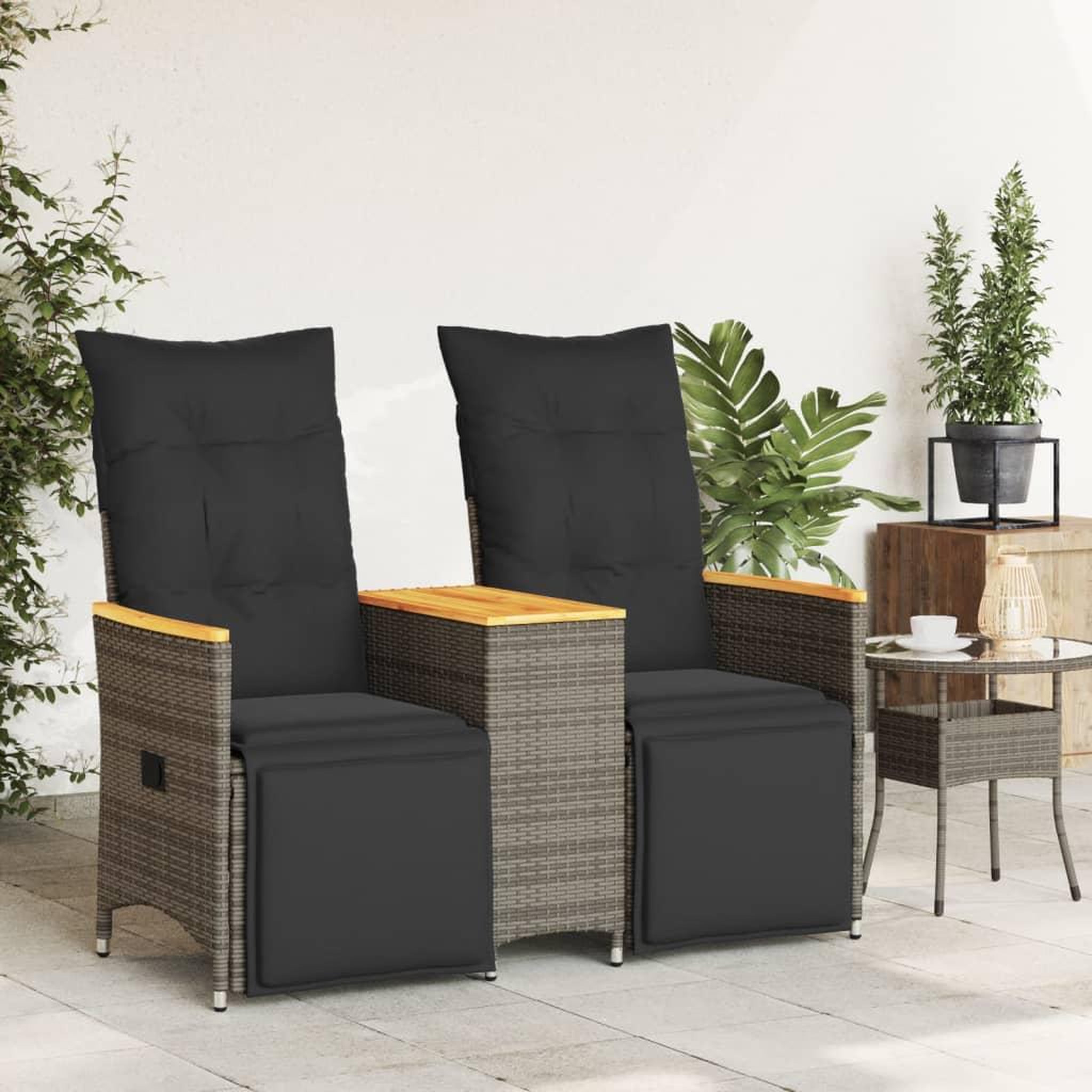 Voir la diapositive 3 : VIDAXL Canape de jardin inclinable 2 places avec table gris poly rotin