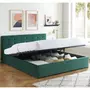 HOMIFAB Lit coffre 180x200 en velours vert avec tête de lit et sommier à lattes - Tina