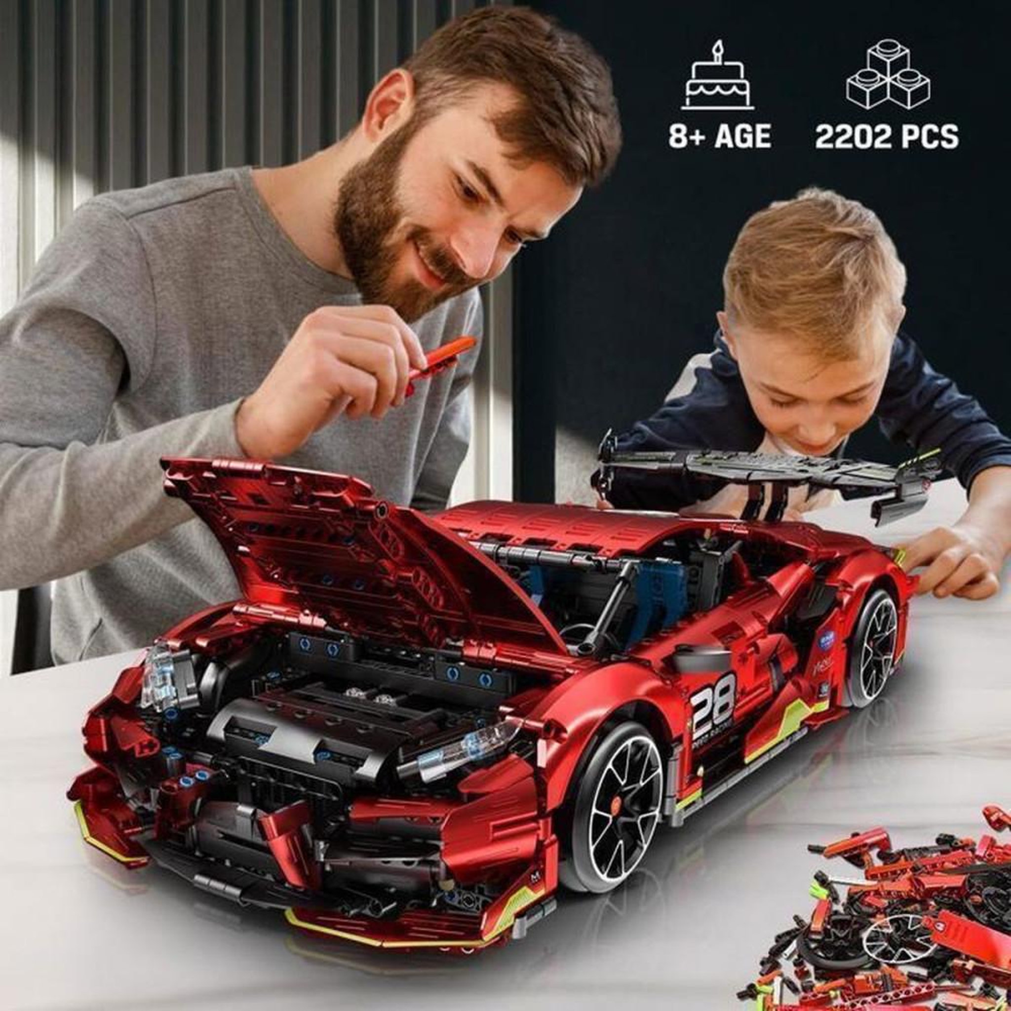Voir la diapositive 5 : Kit voiture RC à assembler 1:10 rouge, 2 202 pièces, télécommande 2,4 GHz et contrôle via app
