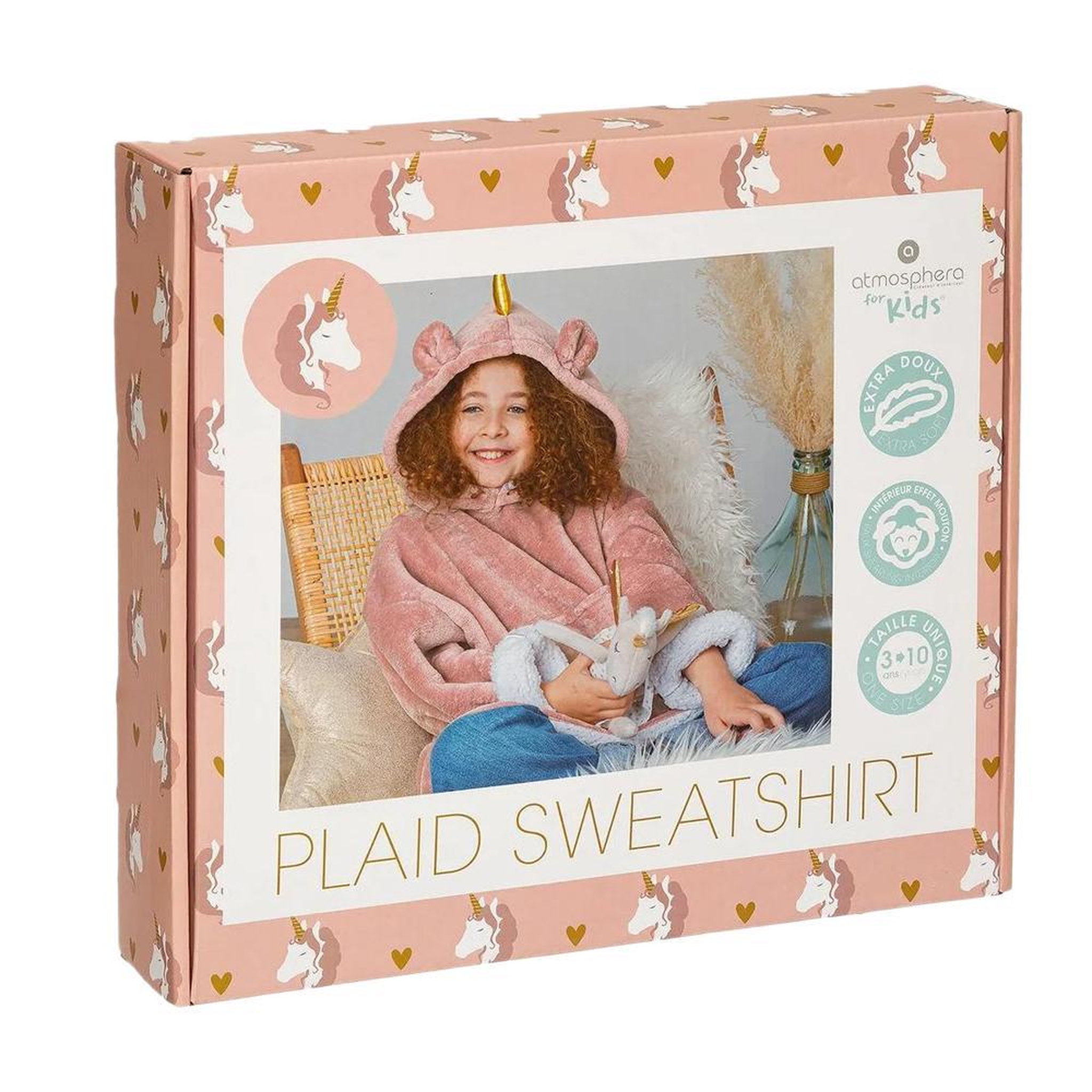 ATMOSPHERA Sweat Plaid Rose Enfant Atmosphera Licorne 3-10 Ans. Coloris disponibles : Rose