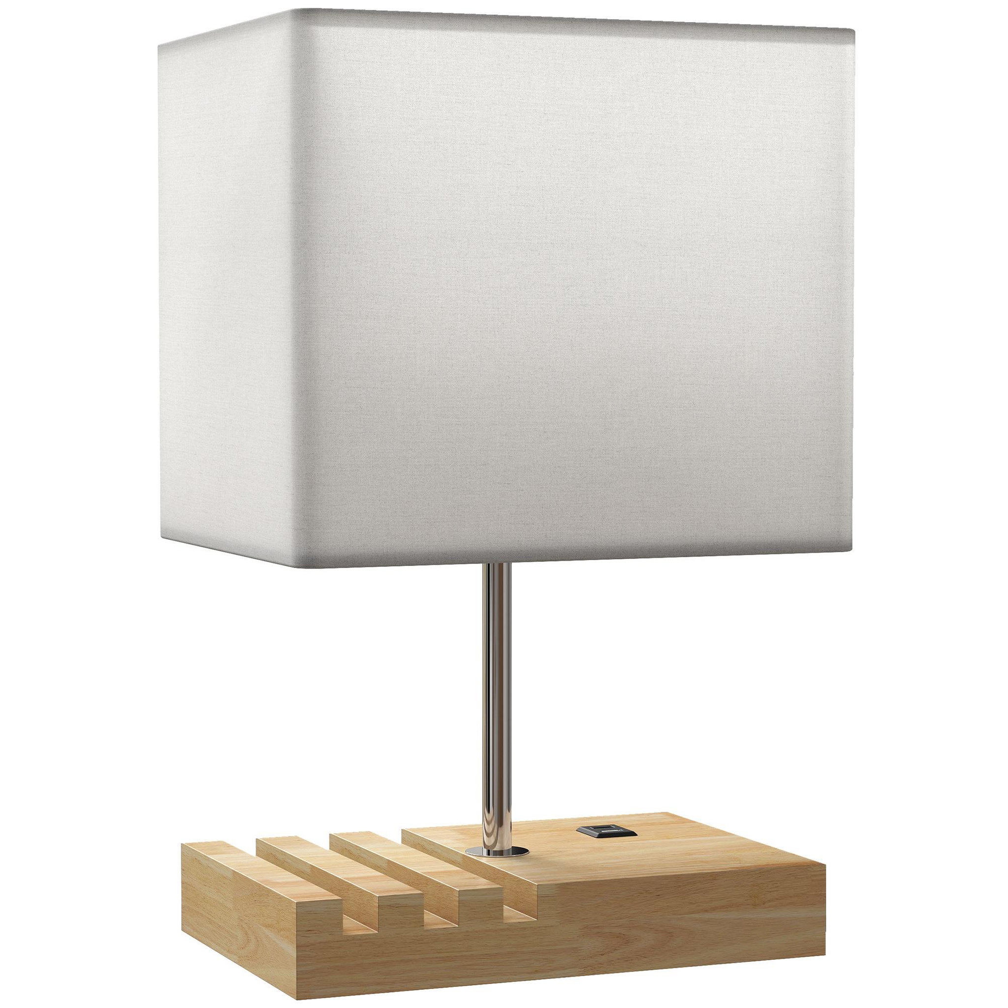 HOMCOM Lampe de chevet station de charge 2 en 1 USB A+C - 3 supports téléphone - bois clair blanc