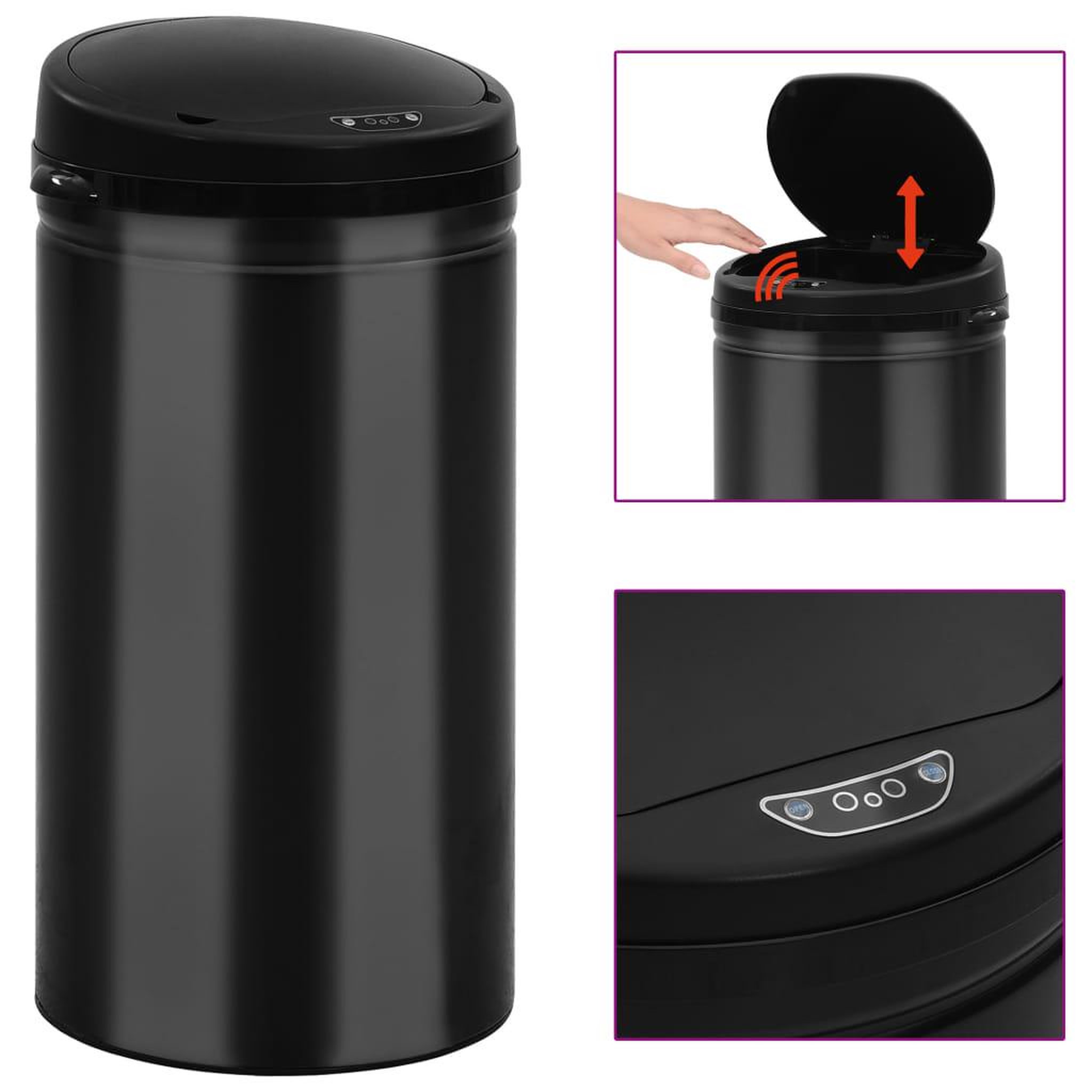 VIDAXL Poubelle a capteur automatique 50 L Acier au carbone Noir