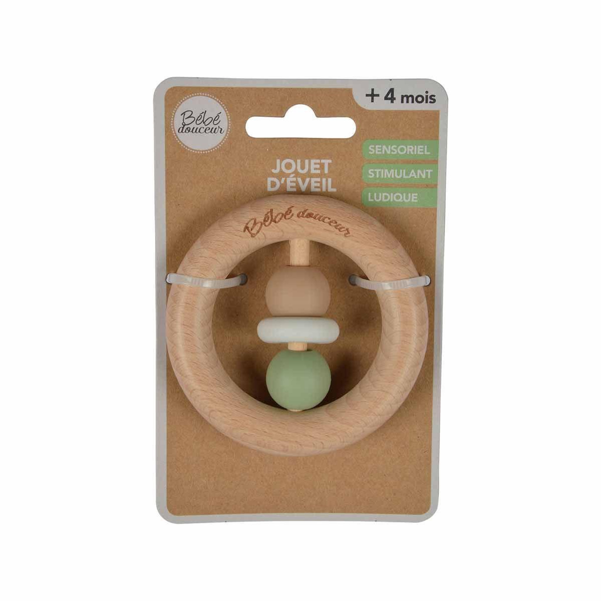 Voir la diapositive 3 : BEBE DOUCEUR Jouet d'Éveil Bébé  Anneau Bois  7cm Naturel & Vert