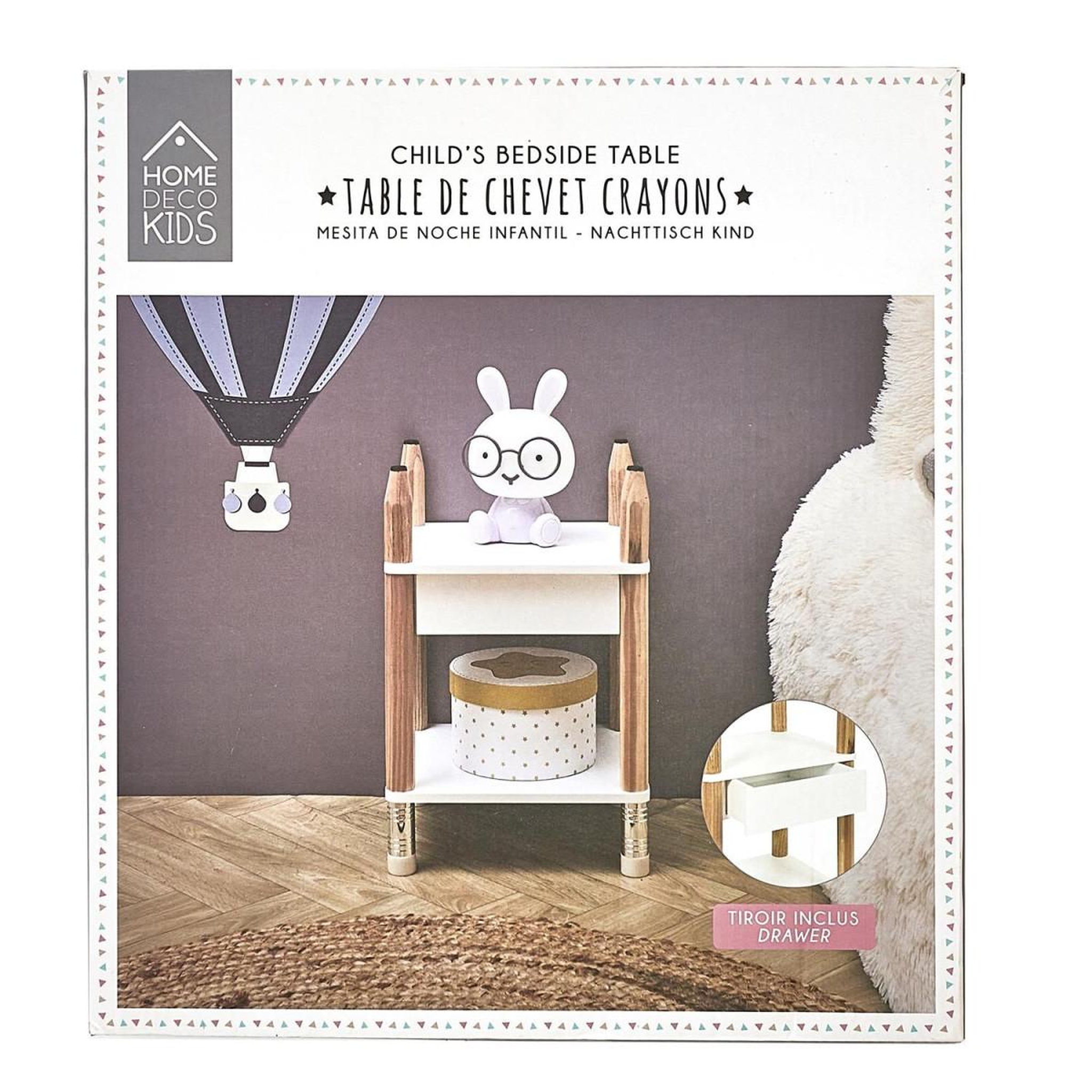 Voir la diapositive 6 : HOME DECO KIDS Table de chevet 1 tiroir  crayon  51cm blanc