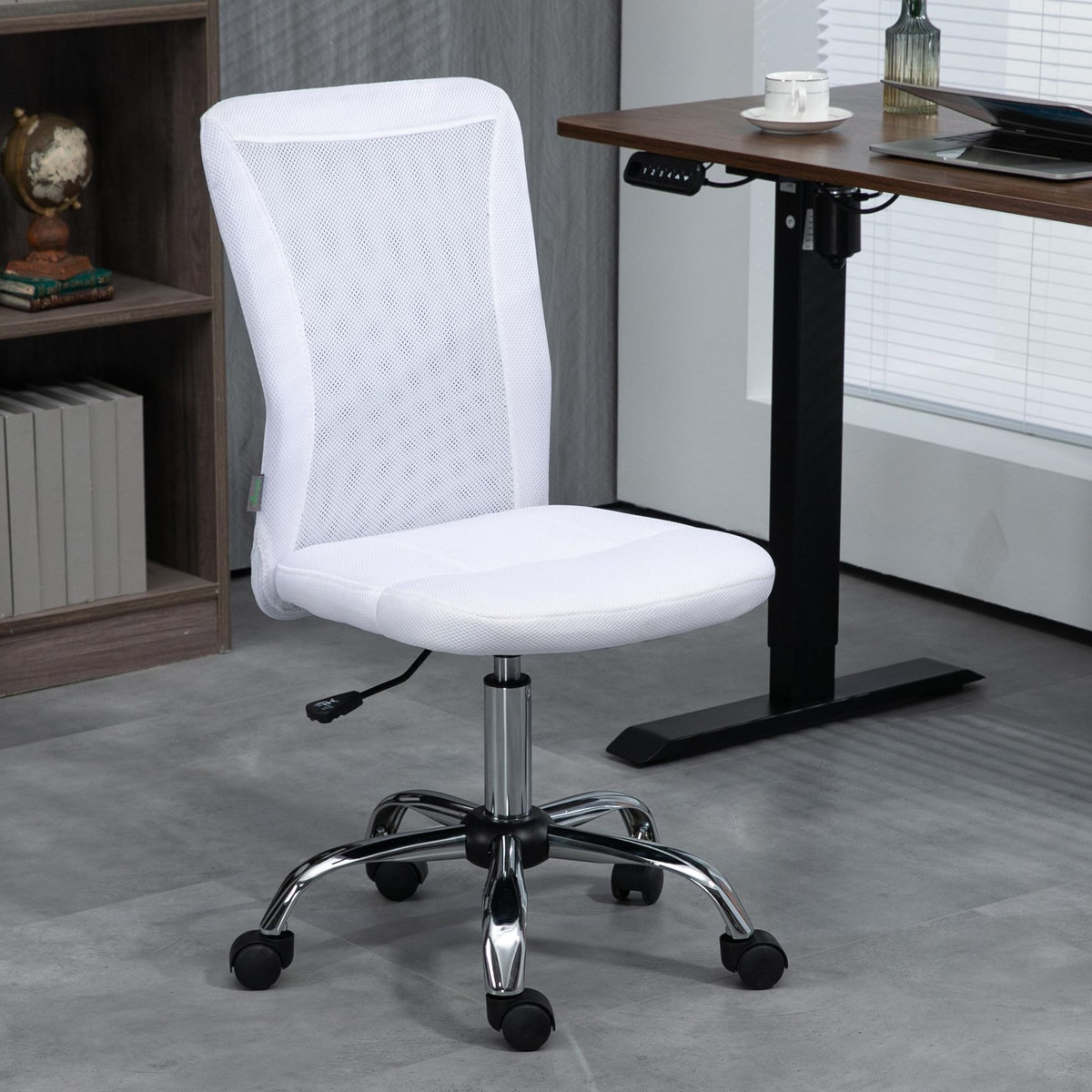 VINSETTO Vinsetto Chaise de bureau ergonomique hauteur réglable piètement chromé pivotant 360° revêtement blanc