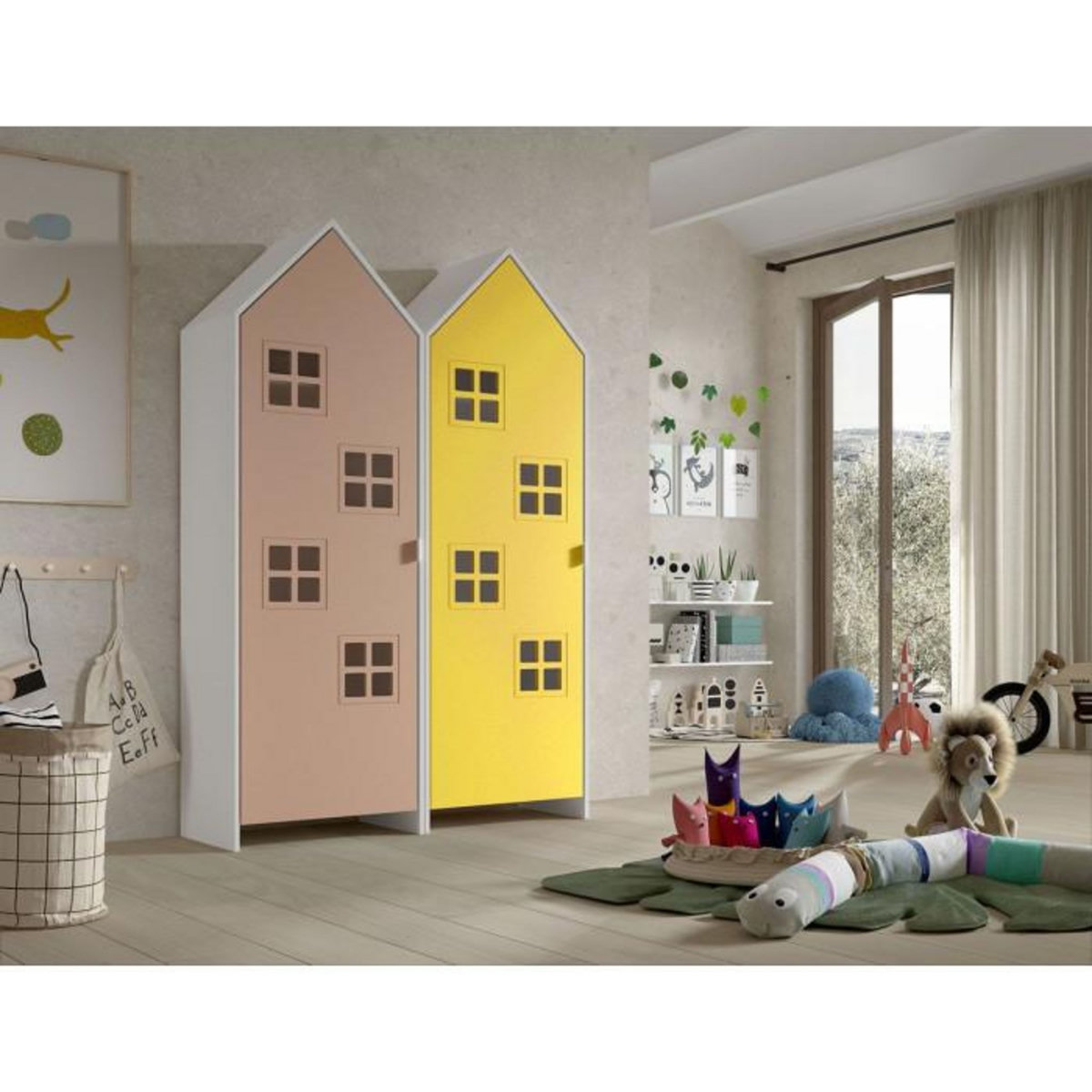 Paris Prix Pack - 2 Armoires Enfant  Casami Bruges  171cm Rose & Jaune