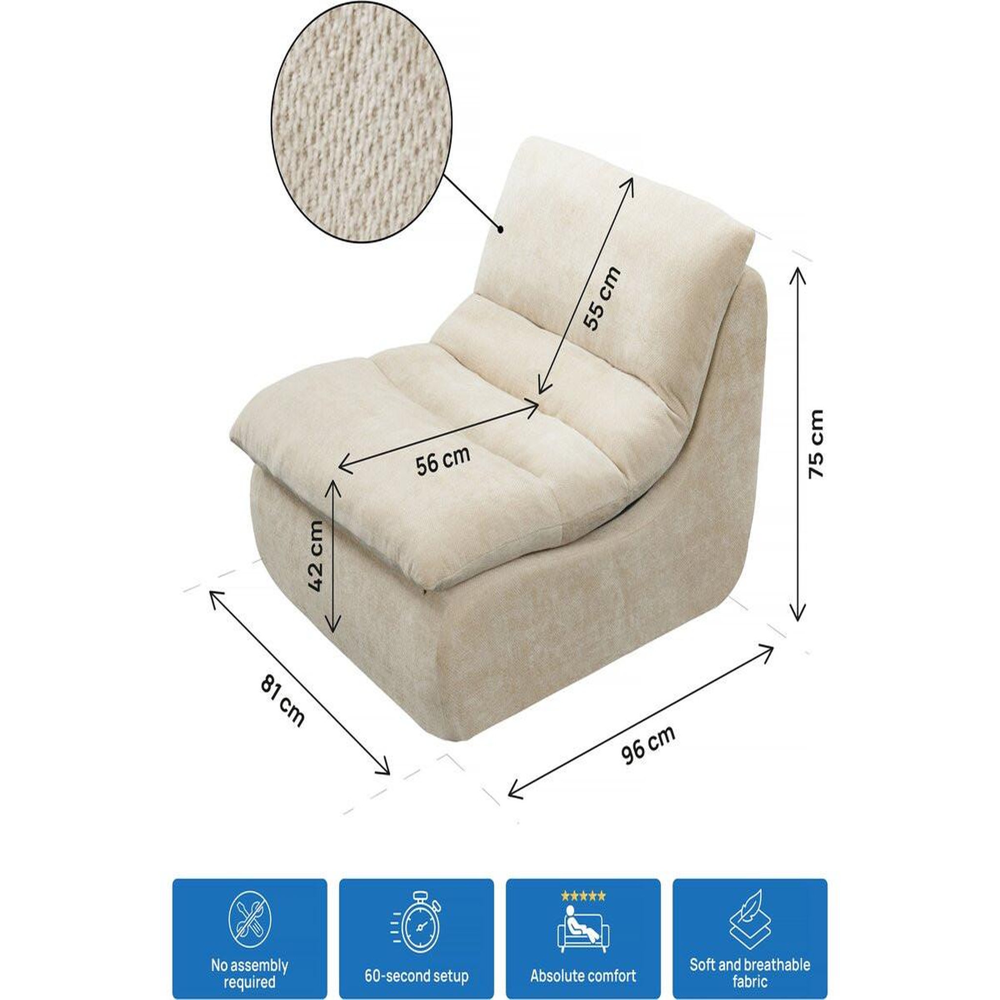 Voir la diapositive 3 : Habitat et Jardin Chauffeuse en tissu texturé  Candela  - 81 x 96 x 75 cm - Beige