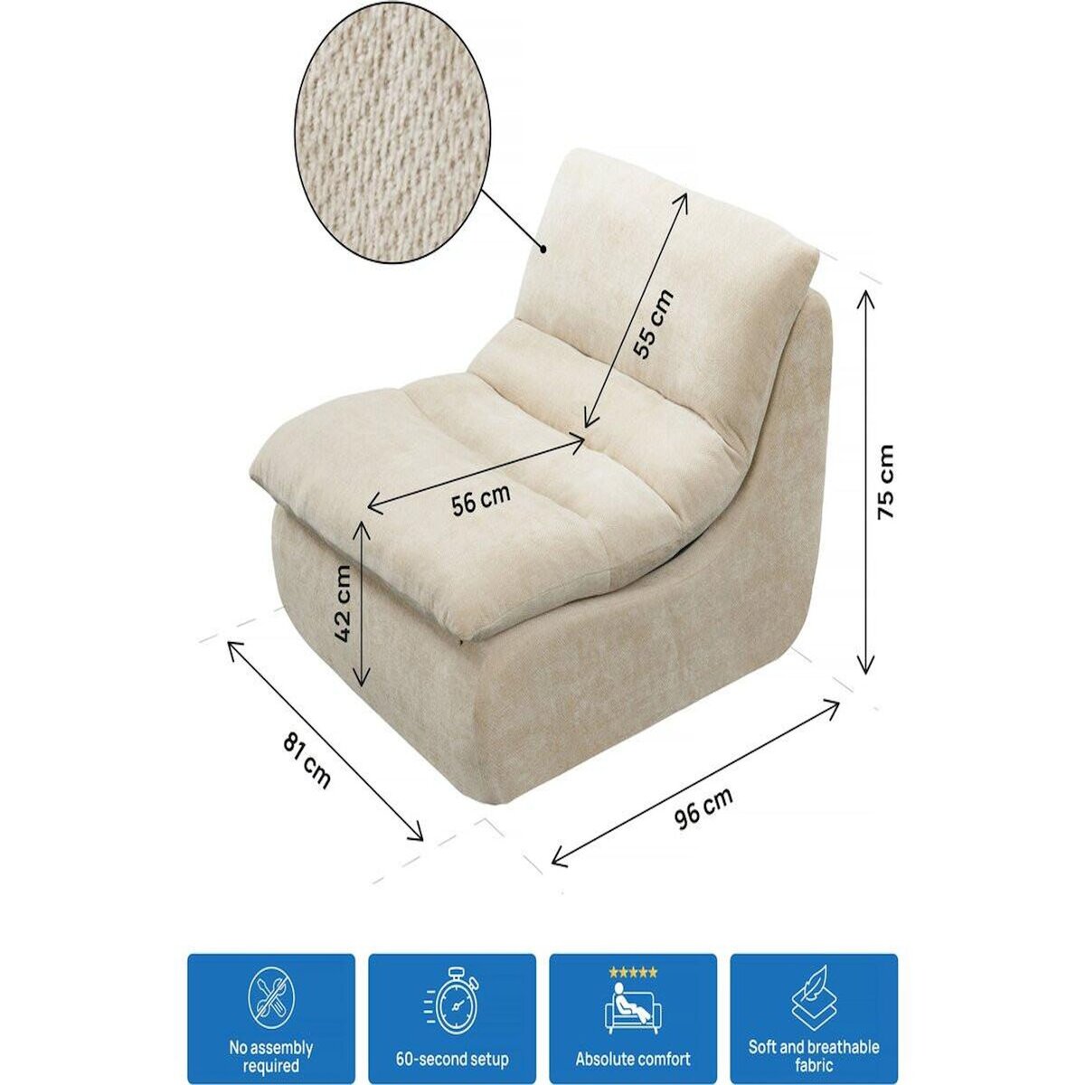 Habitat et Jardin Chauffeuse en tissu texturé  Candela  - 81 x 96 x 75 cm - Beige