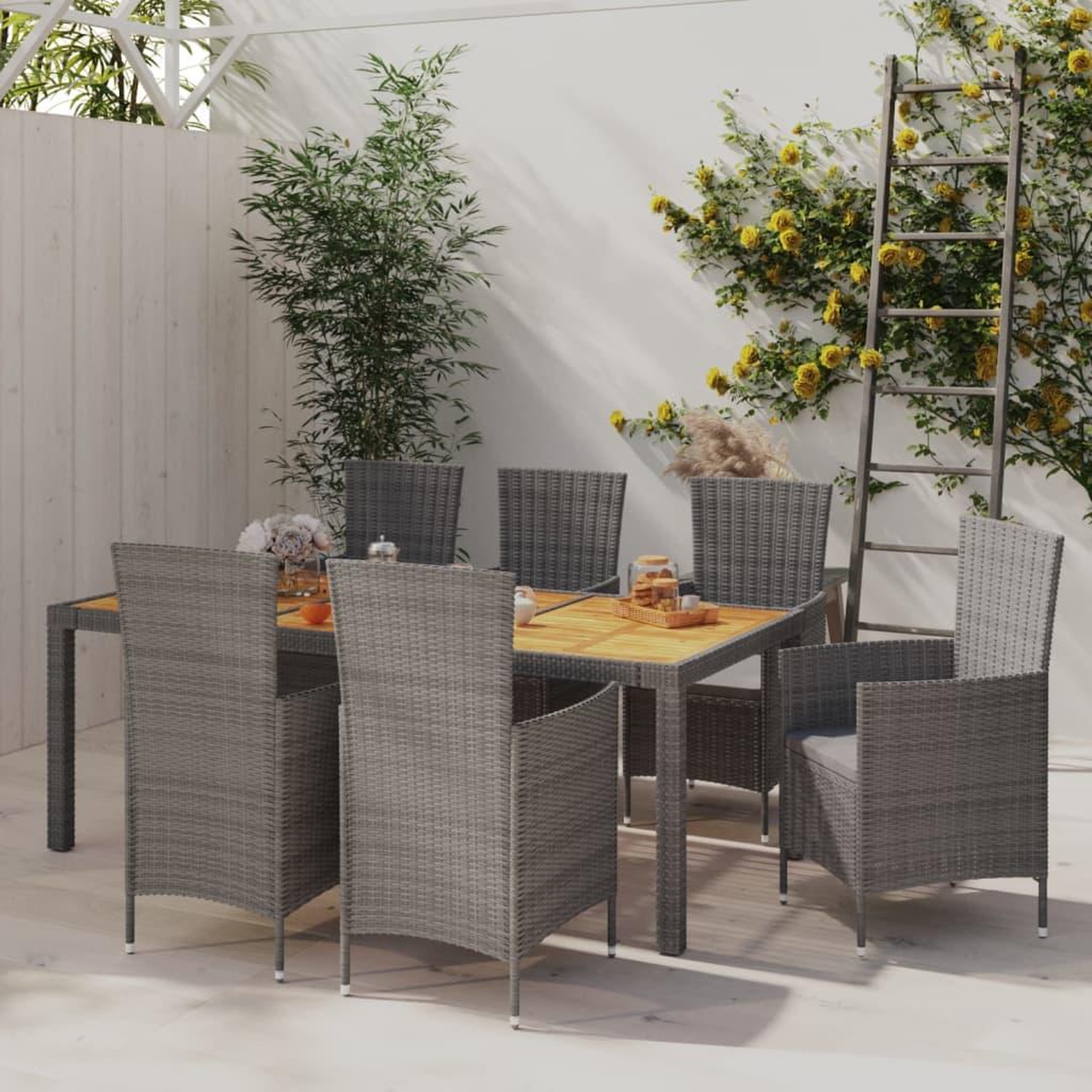 VIDAXL Salon de jardin 7 pcs avec coussins Resine tressee Gris