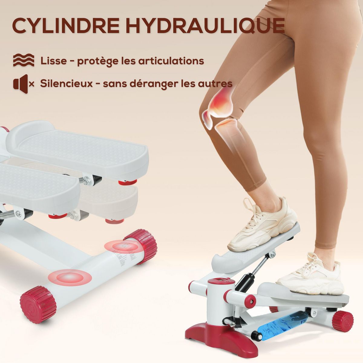 HOMCOM Mini stepper compteur LCD 4 fonctions répétitions, durée, fréquence, calories acier PP rouge gris