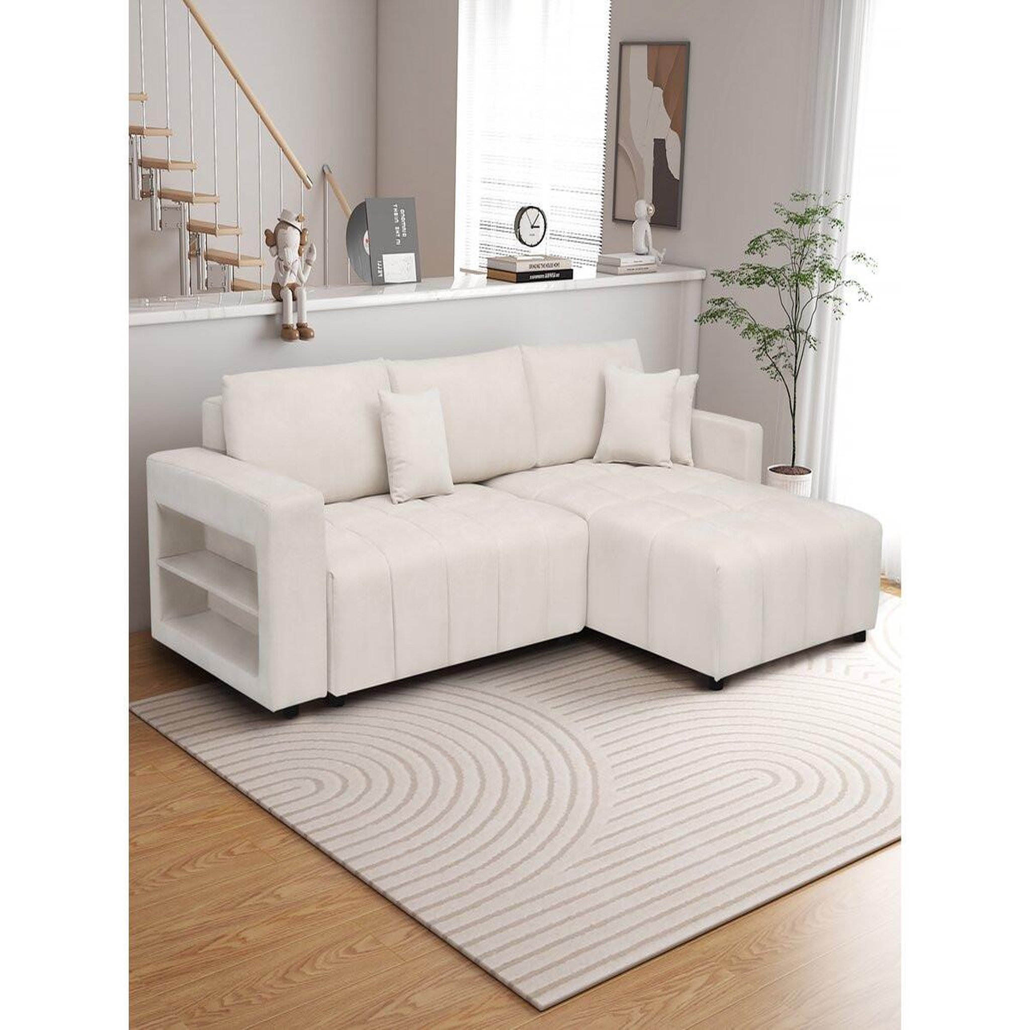 Voir la diapositive 2 : Habitat et Jardin Canapé d'angle convertible tissu chenille 3 places -  trocadero  - crème