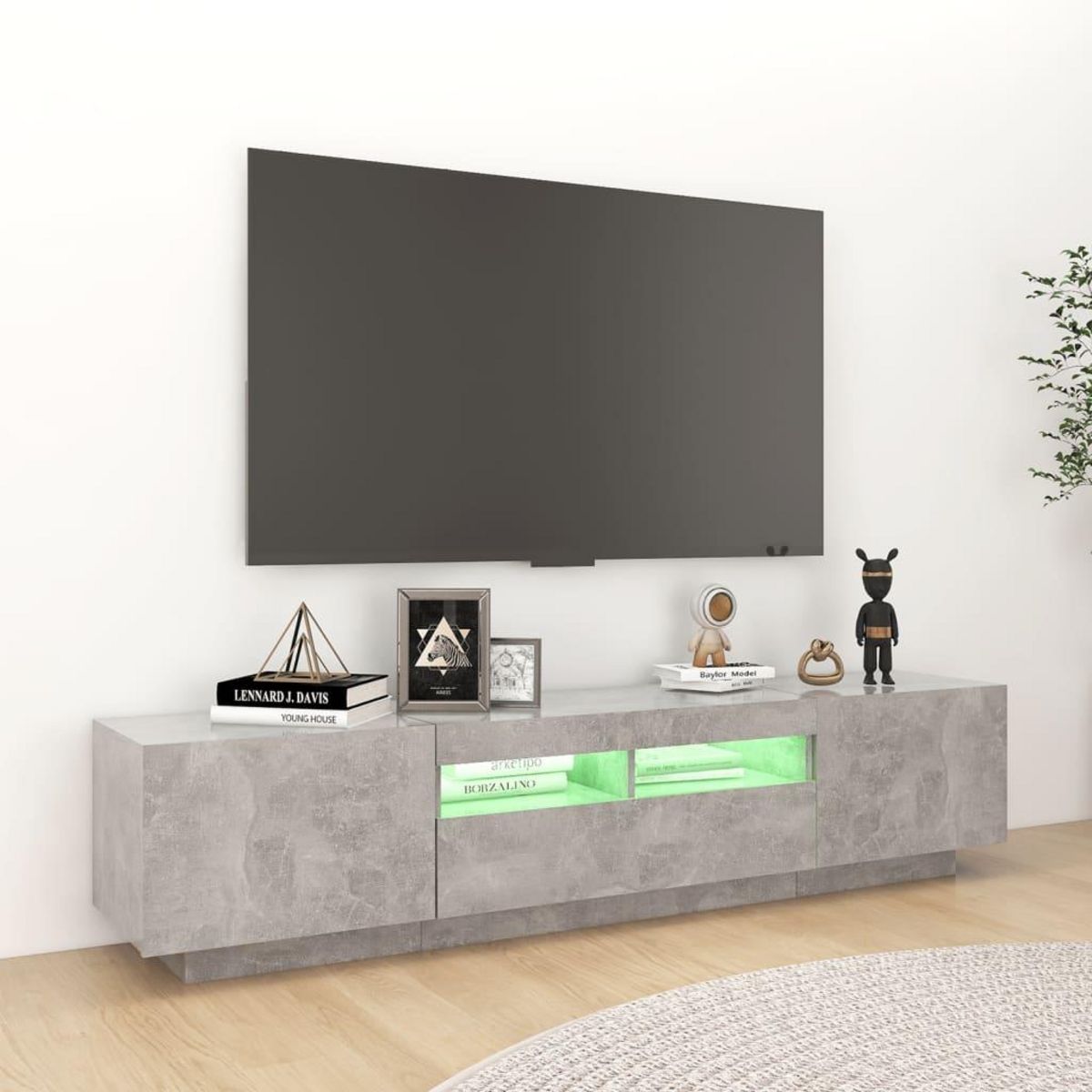 VIDAXL Meuble TV avec lumieres LED Gris beton 180x35x40 cm