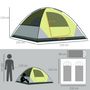 Voir la diapositive 3 : OUTSUNNY Tente de camping 3 personnes - portes zippées, poche rangement, sac transport inclus - dim. 210L x 210l x 119H cm - fibre verre polyester tissu Oxford gris vert