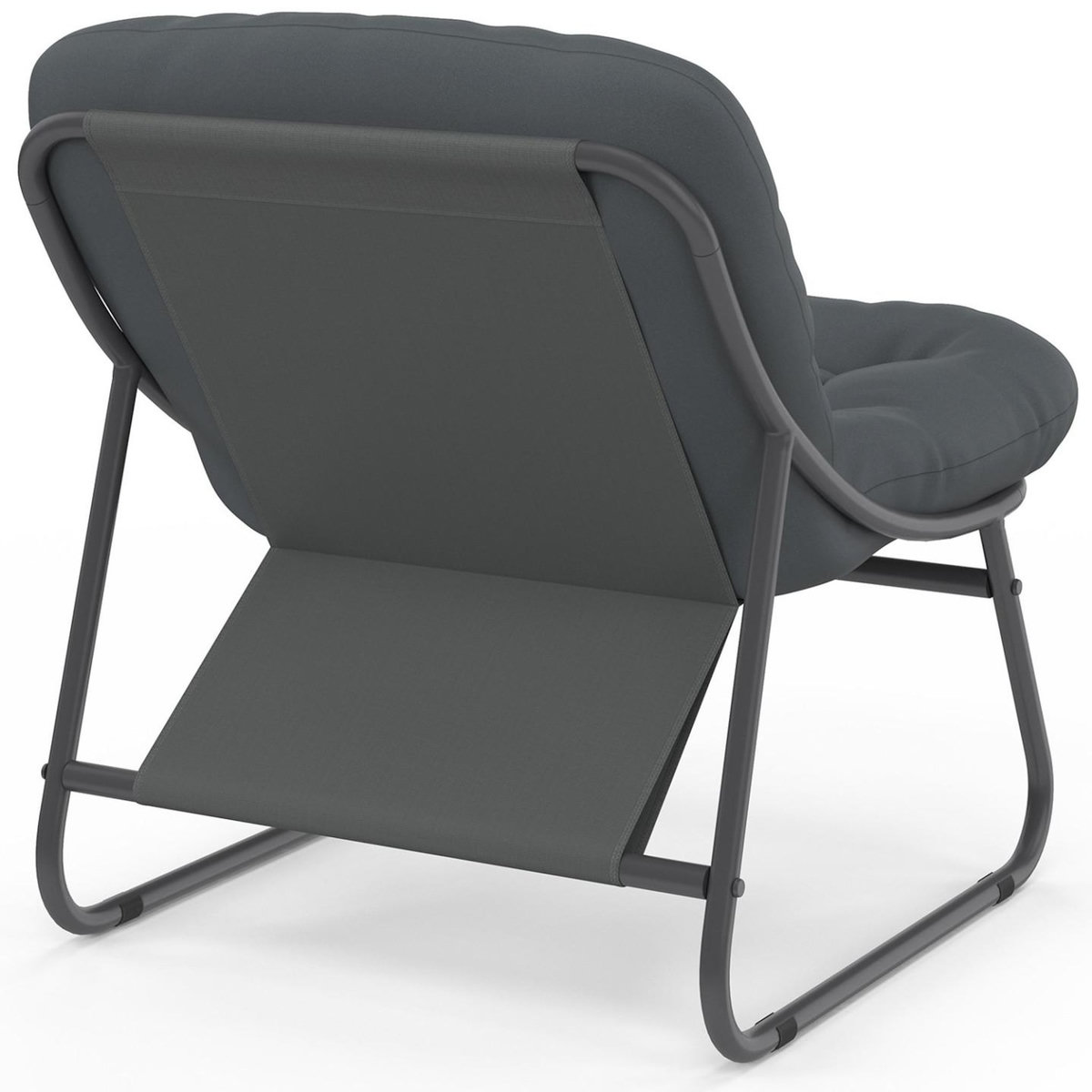 ID MARKET Salon de jardin ARONA bas 4 places en métal gris anthracite et coussins gris avec canapé, fauteuils et table