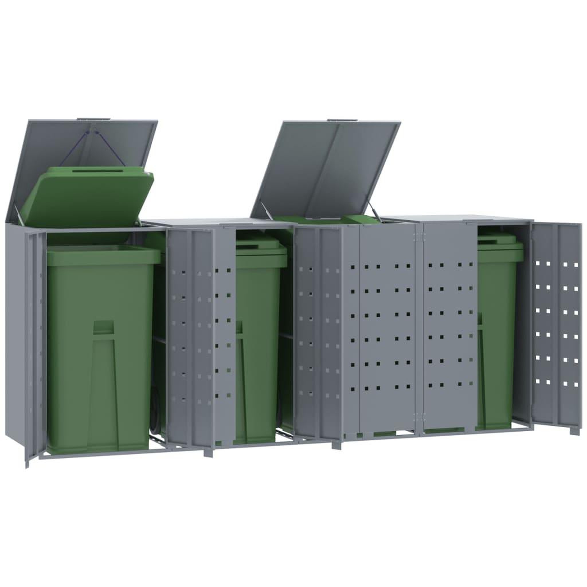 VIDAXL Rangement a roulettes pour poubelles pour 4 bacs gris acier