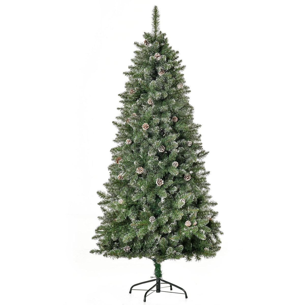 HOMCOM Sapin de Noël artificiel aspect enneigé Ø 86 x 180H cm 50 pommes de pin 718 branches épines imitation Nordmann grand réalisme