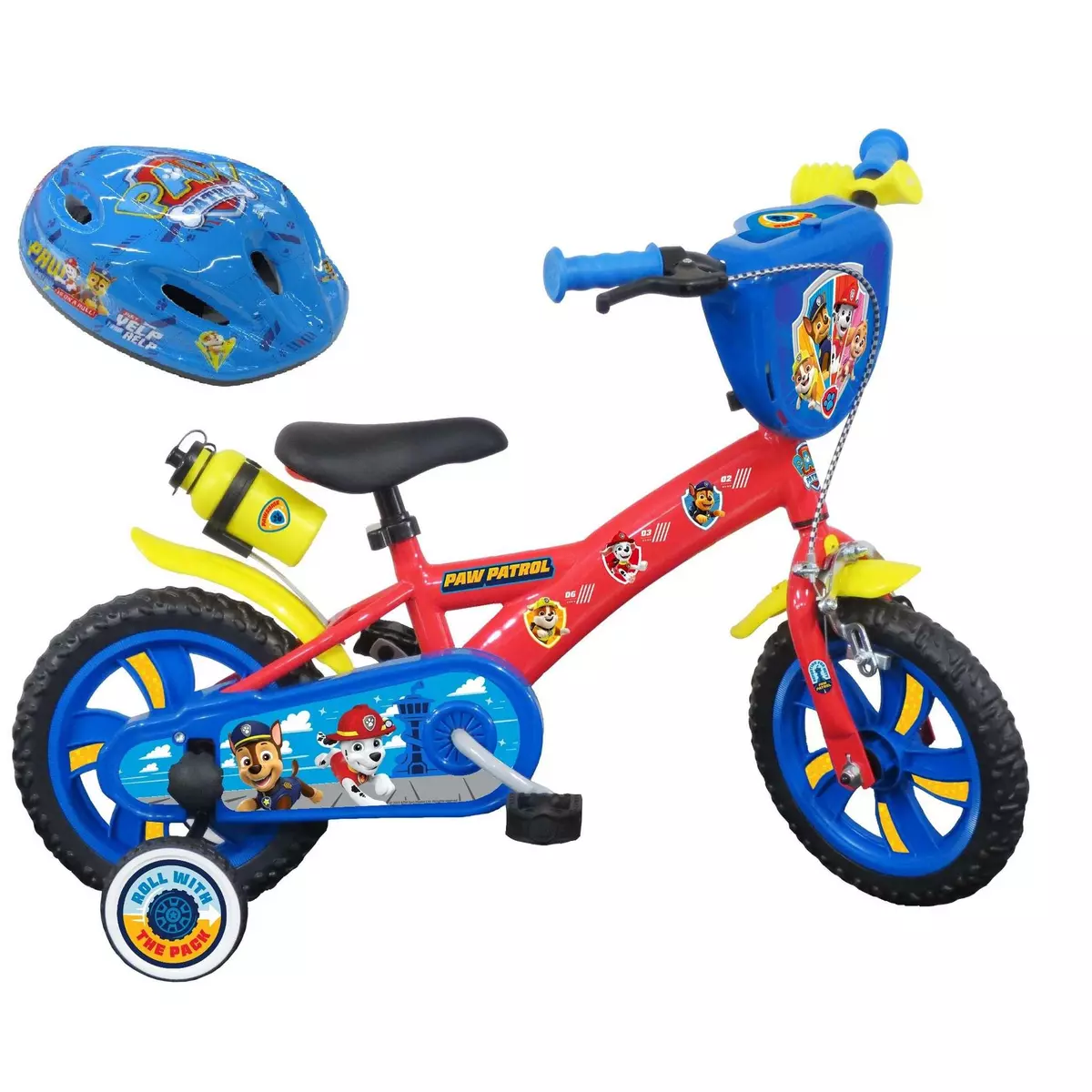 Nickelodeon Vélo 12  Garçon Licence  Pat Patrouille  + Casque pour enfant de 2 à 4 ans avec stabilisateurs à molettes - 1 frein