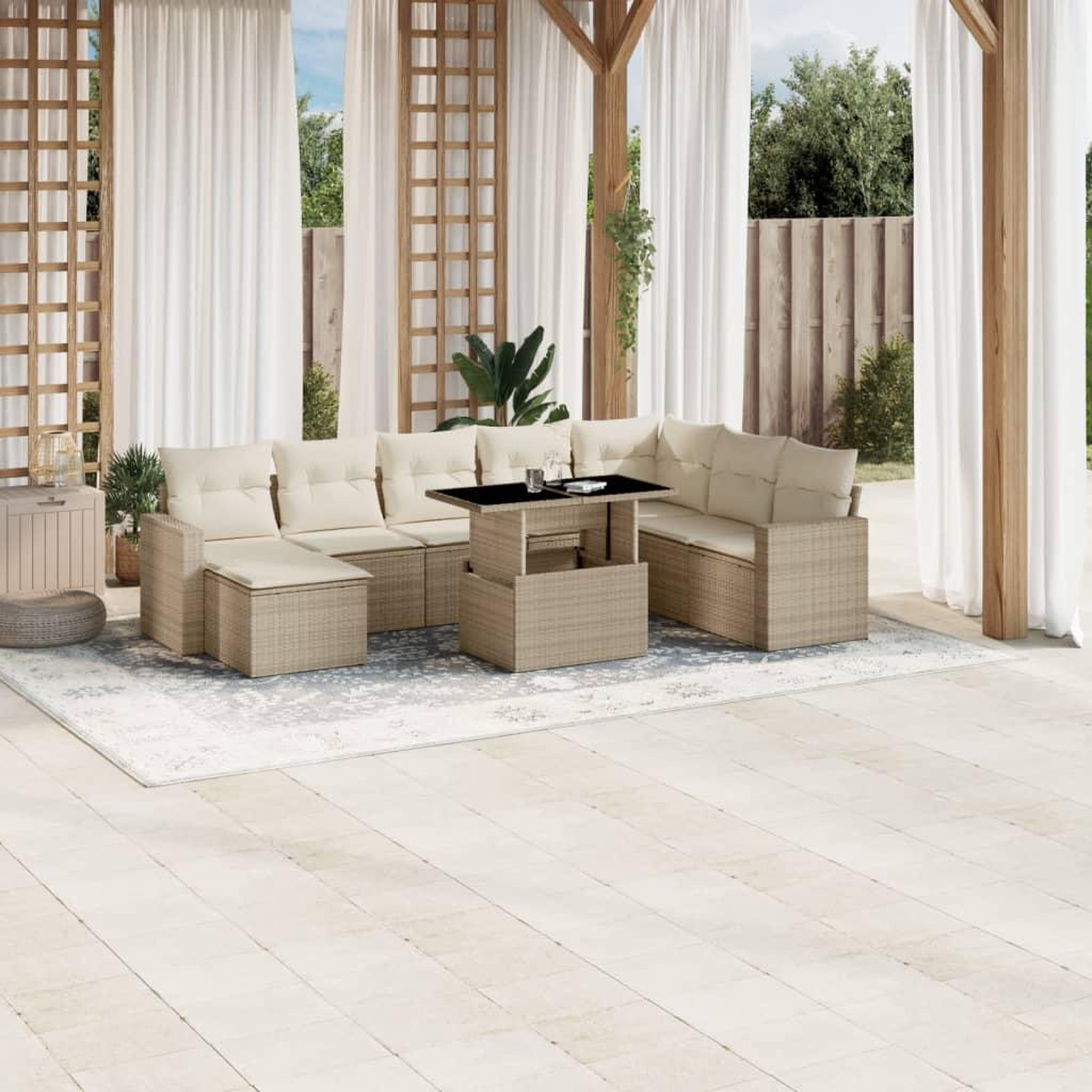 VIDAXL Salon de jardin avec coussins 9 pcs beige resine tressee