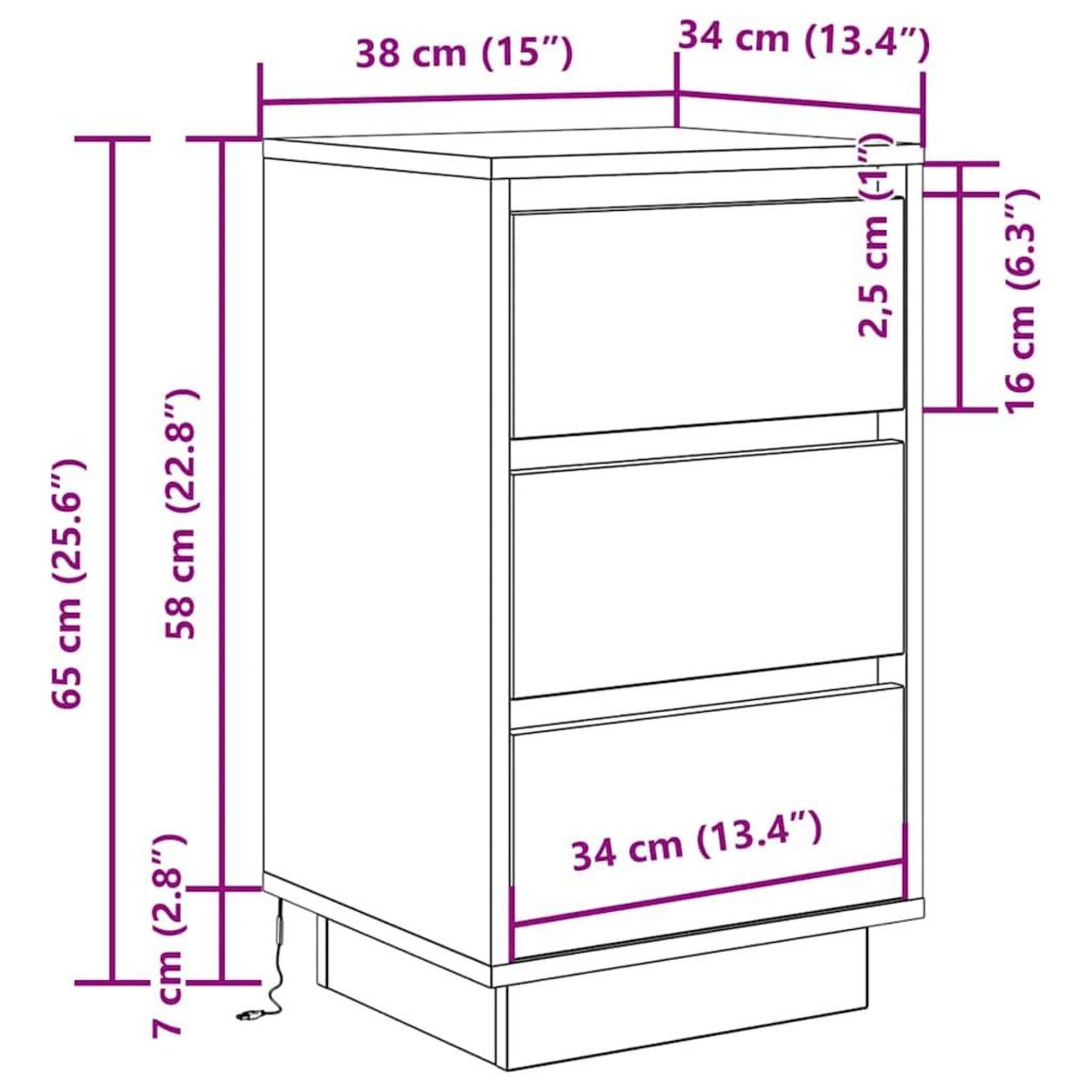 VIDAXL Table de chevet avec lumieres LED noir 38x34x65 cm