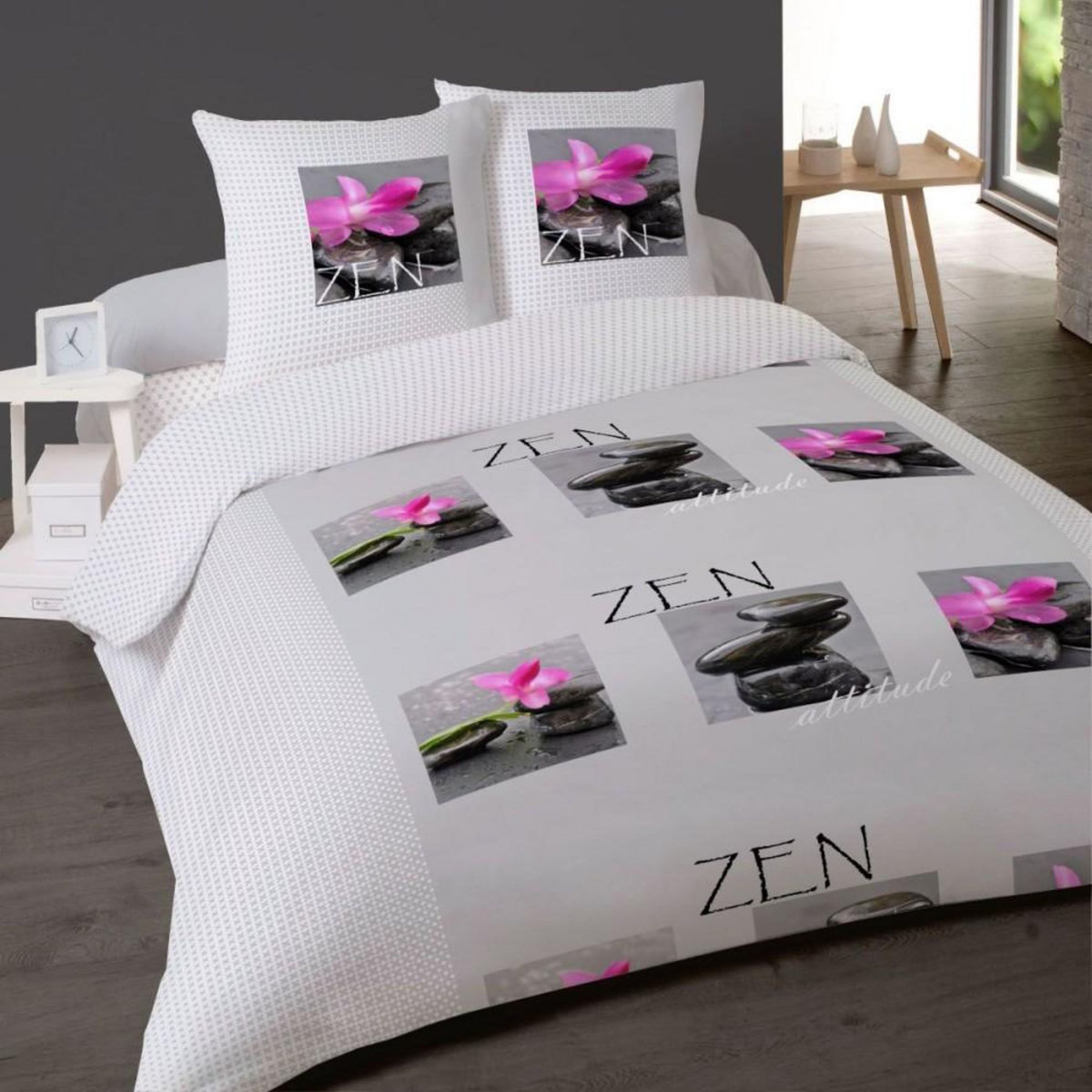 Dourev Parure de lit 4 pièces 100% coton GALET